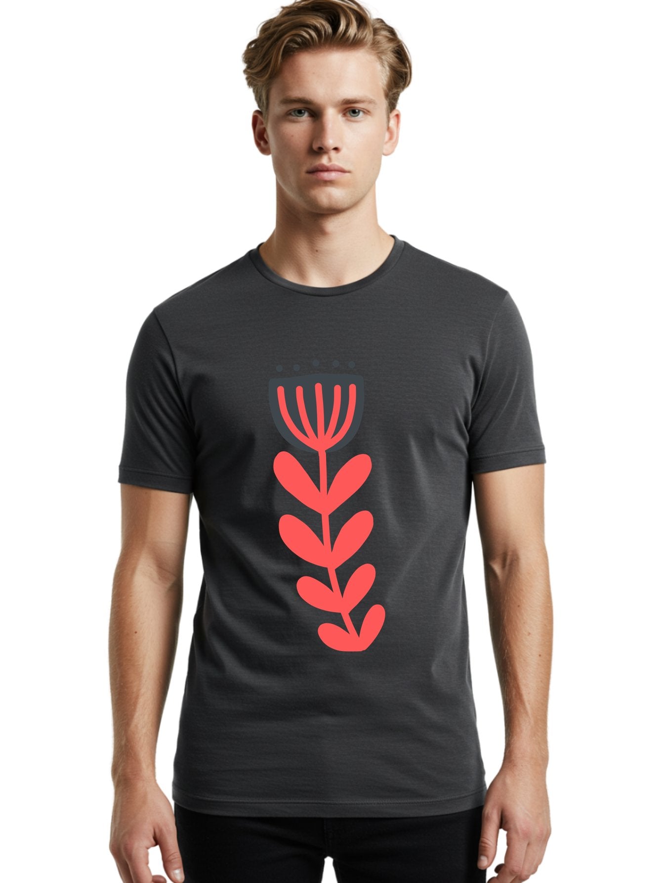 Flower-2 Men'S Graphic Tee, 100% Cotton, Comfortable Casual Summer Wear, Machine Washable, Simple Flower Design, Floral Pattern, Minimalist Art, Red And Black Hues, Bold Graphics, Stylized Bloom, Modern Illustration, Flower Graphic Aab722 26