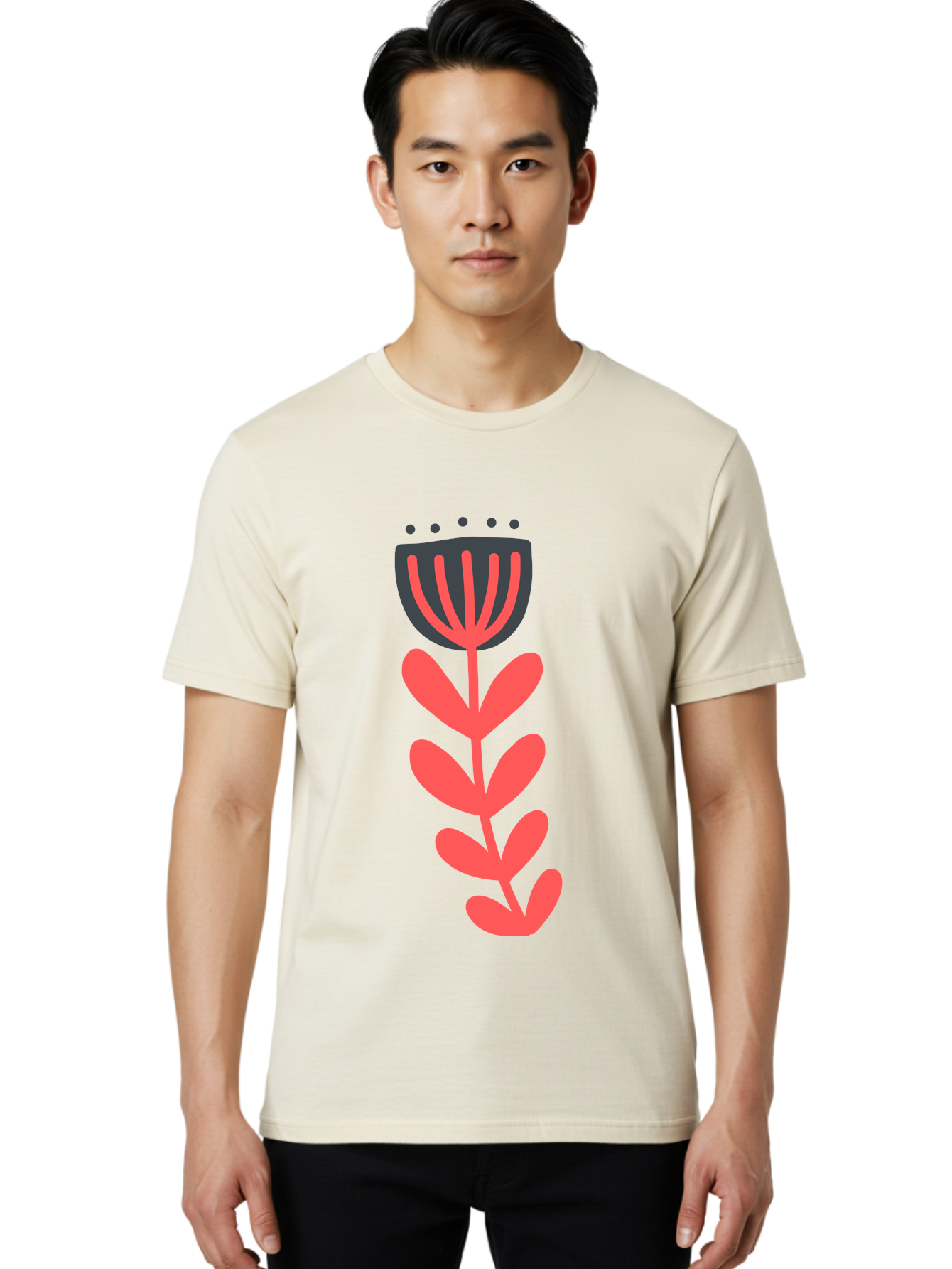Flower-2 Men'S Graphic Tee, 100% Cotton, Comfortable Casual Summer Wear, Machine Washable, Simple Flower Design, Floral Pattern, Minimalist Art, Red And Black Hues, Bold Graphics, Stylized Bloom, Modern Illustration, Flower Graphic Aab722 24
