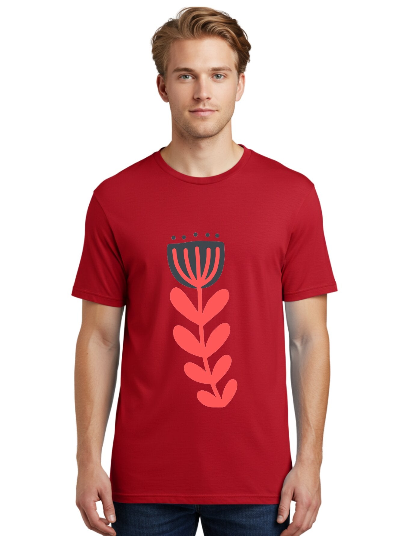 Flower-2 Men'S Graphic Tee, 100% Cotton, Comfortable Casual Summer Wear, Machine Washable, Simple Flower Design, Floral Pattern, Minimalist Art, Red And Black Hues, Bold Graphics, Stylized Bloom, Modern Illustration, Flower Graphic Aab722 19