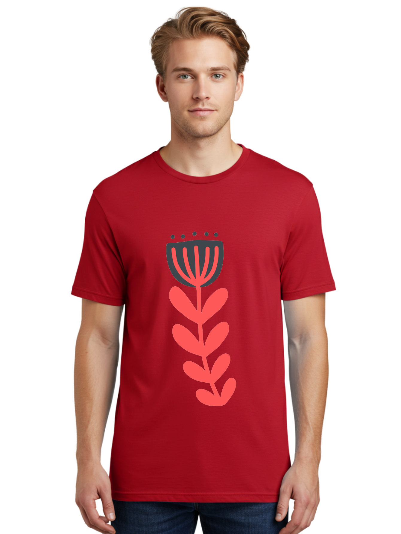 Flower-2 Men'S Graphic Tee, 100% Cotton, Comfortable Casual Summer Wear, Machine Washable, Simple Flower Design, Floral Pattern, Minimalist Art, Red And Black Hues, Bold Graphics, Stylized Bloom, Modern Illustration, Flower Graphic Aab722 22