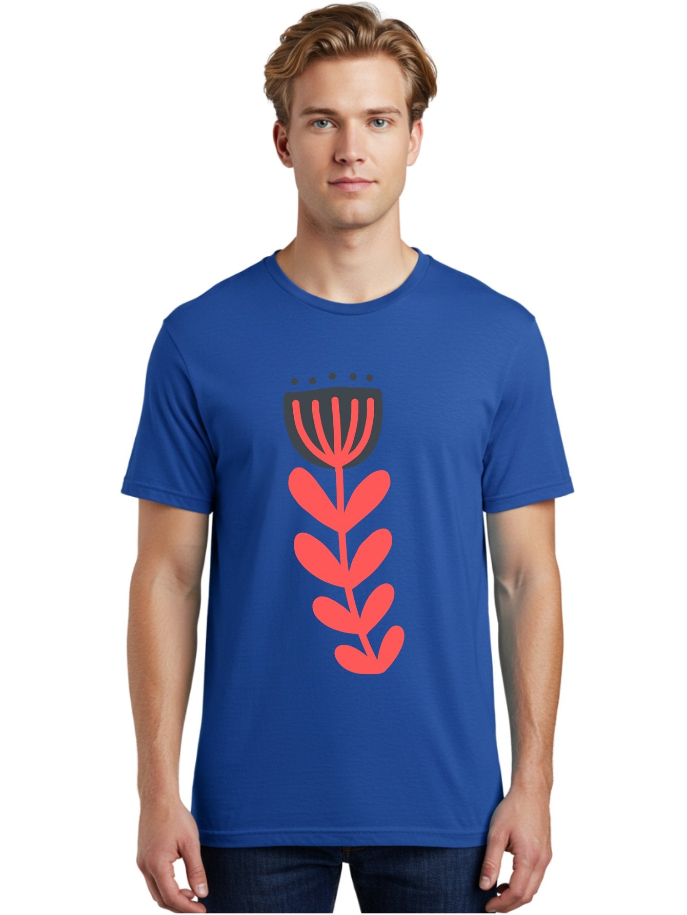 Flower-2 Men'S Graphic Tee, 100% Cotton, Comfortable Casual Summer Wear, Machine Washable, Simple Flower Design, Floral Pattern, Minimalist Art, Red And Black Hues, Bold Graphics, Stylized Bloom, Modern Illustration, Flower Graphic Aab722 30