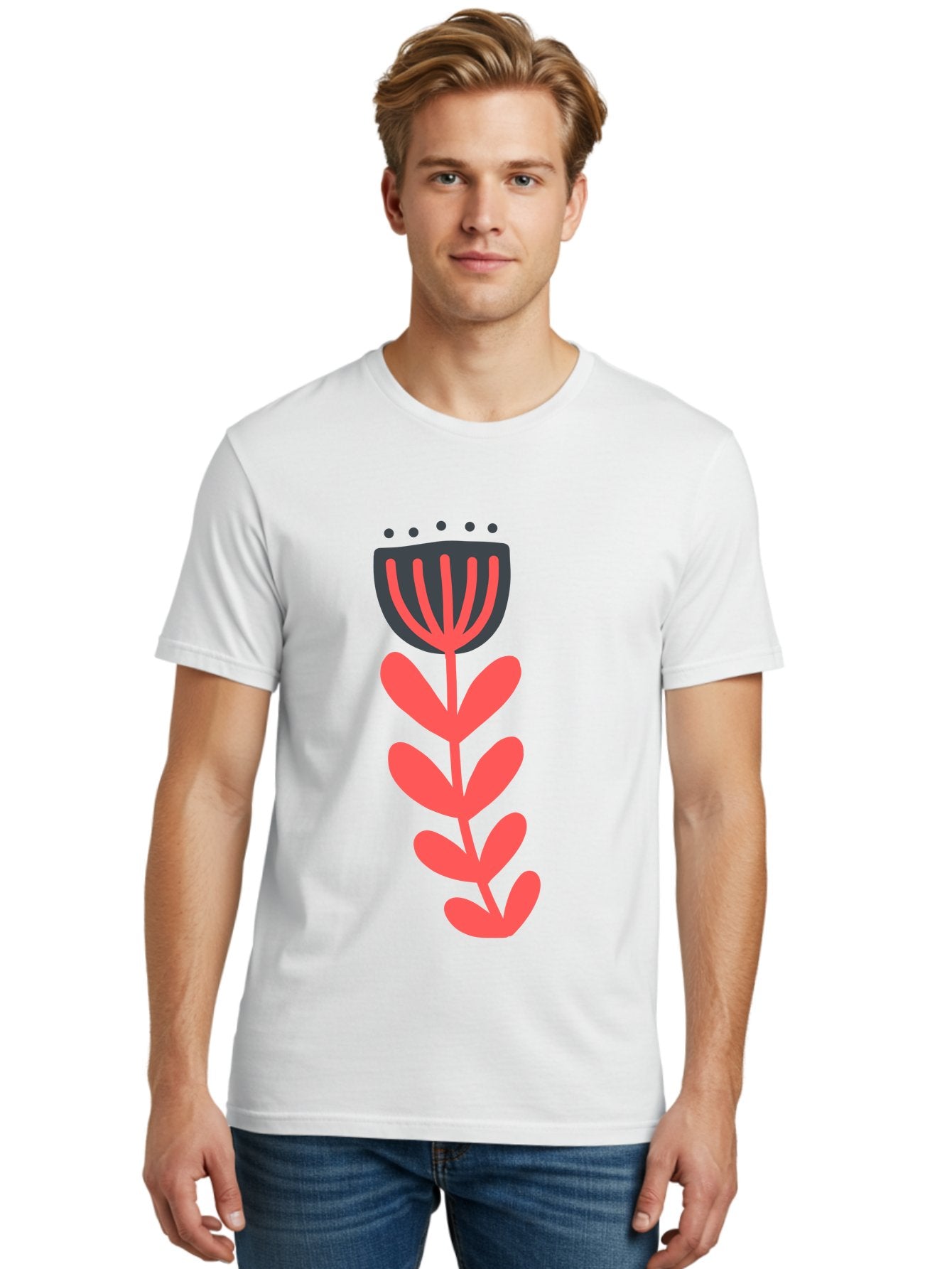 Flower-2 Men'S Graphic Tee, 100% Cotton, Comfortable Casual Summer Wear, Machine Washable, Simple Flower Design, Floral Pattern, Minimalist Art, Red And Black Hues, Bold Graphics, Stylized Bloom, Modern Illustration, Flower Graphic Aab722 21