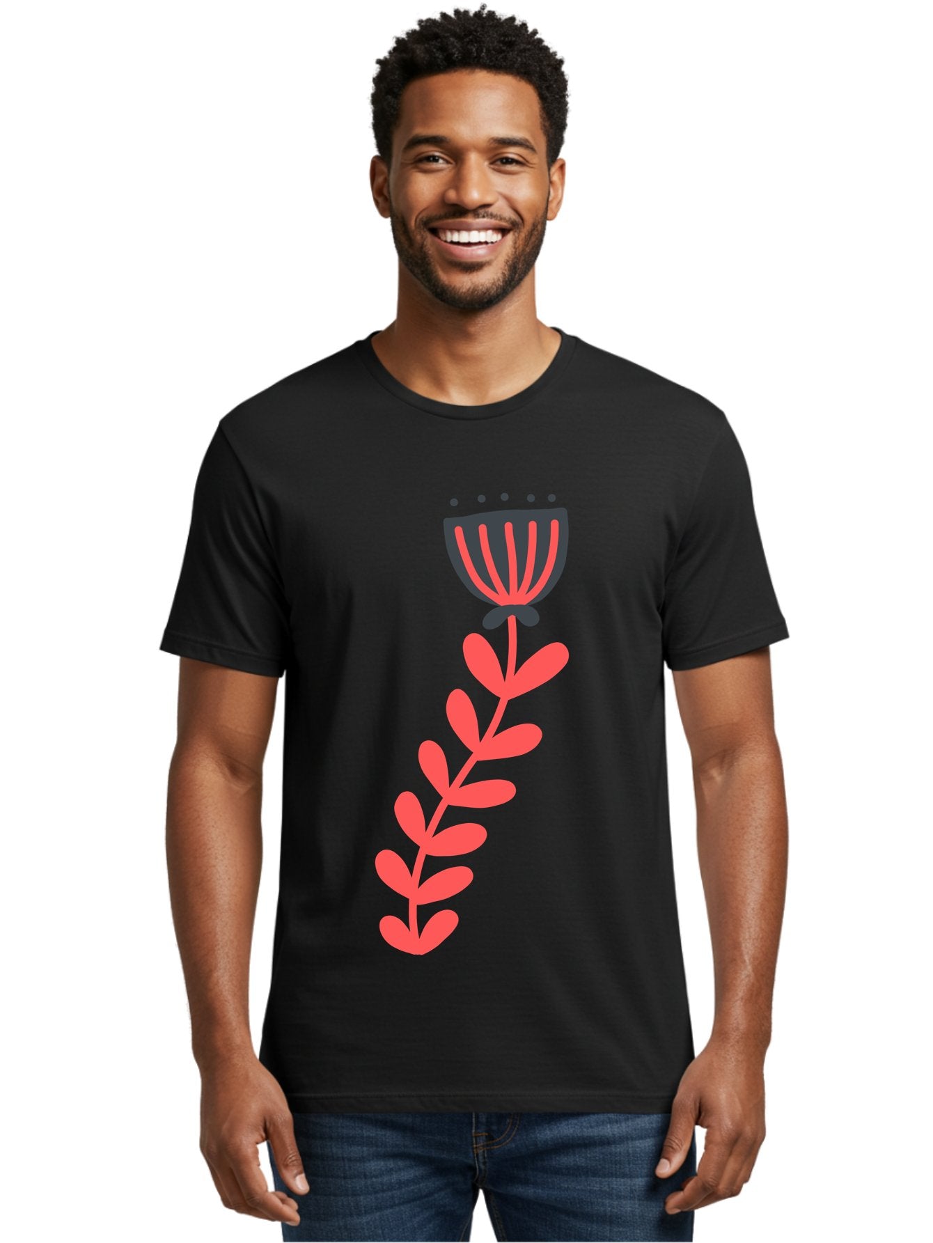 Flower-3 Men'S Graphic Tee, 100% Cotton, Comfortable Casual Summer Wear, Machine Washable, Simple Flower Illustration, Pink And Black Flower, Minimalist Design, Bold Lines, Graphic Art, Floral Motif, Modern Style Aab723 19