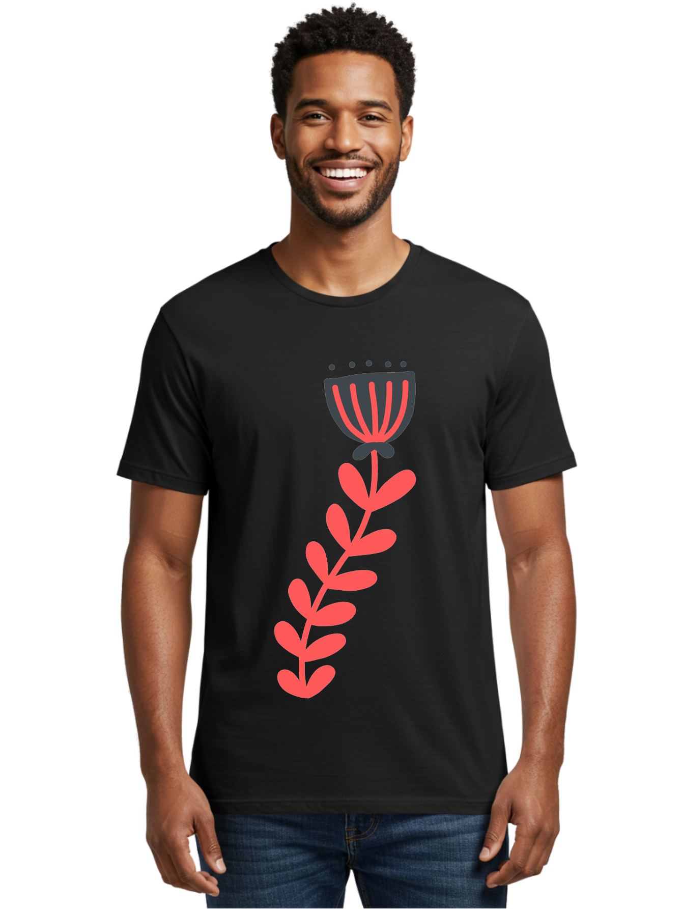 Flower-3 Men'S Graphic Tee, 100% Cotton, Comfortable Casual Summer Wear, Machine Washable, Simple Flower Illustration, Pink And Black Flower, Minimalist Design, Bold Lines, Graphic Art, Floral Motif, Modern Style Aab723 22