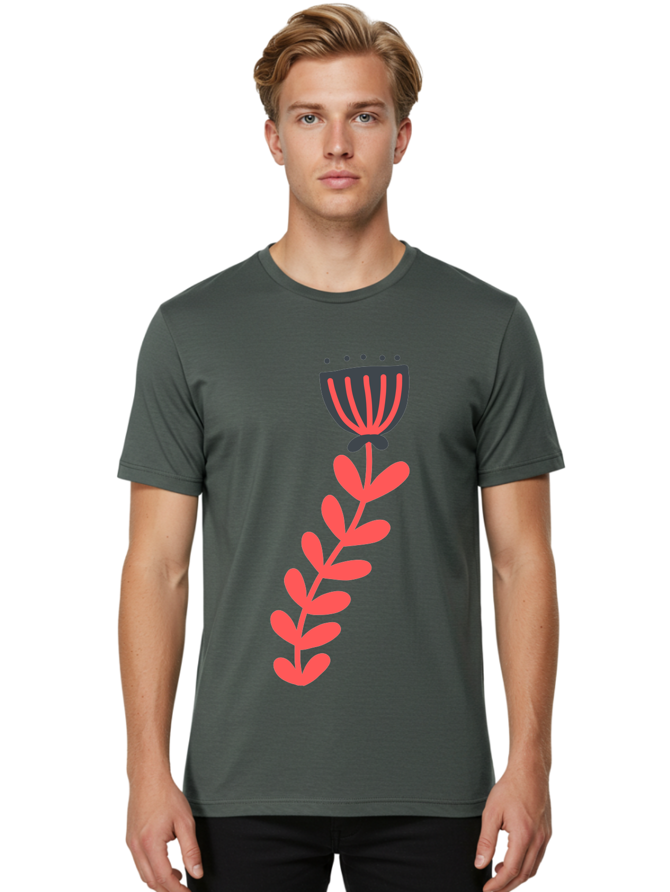Flower-3 Men'S Graphic Tee, 100% Cotton, Comfortable Casual Summer Wear, Machine Washable, Simple Flower Illustration, Pink And Black Flower, Minimalist Design, Bold Lines, Graphic Art, Floral Motif, Modern Style Aab723 8