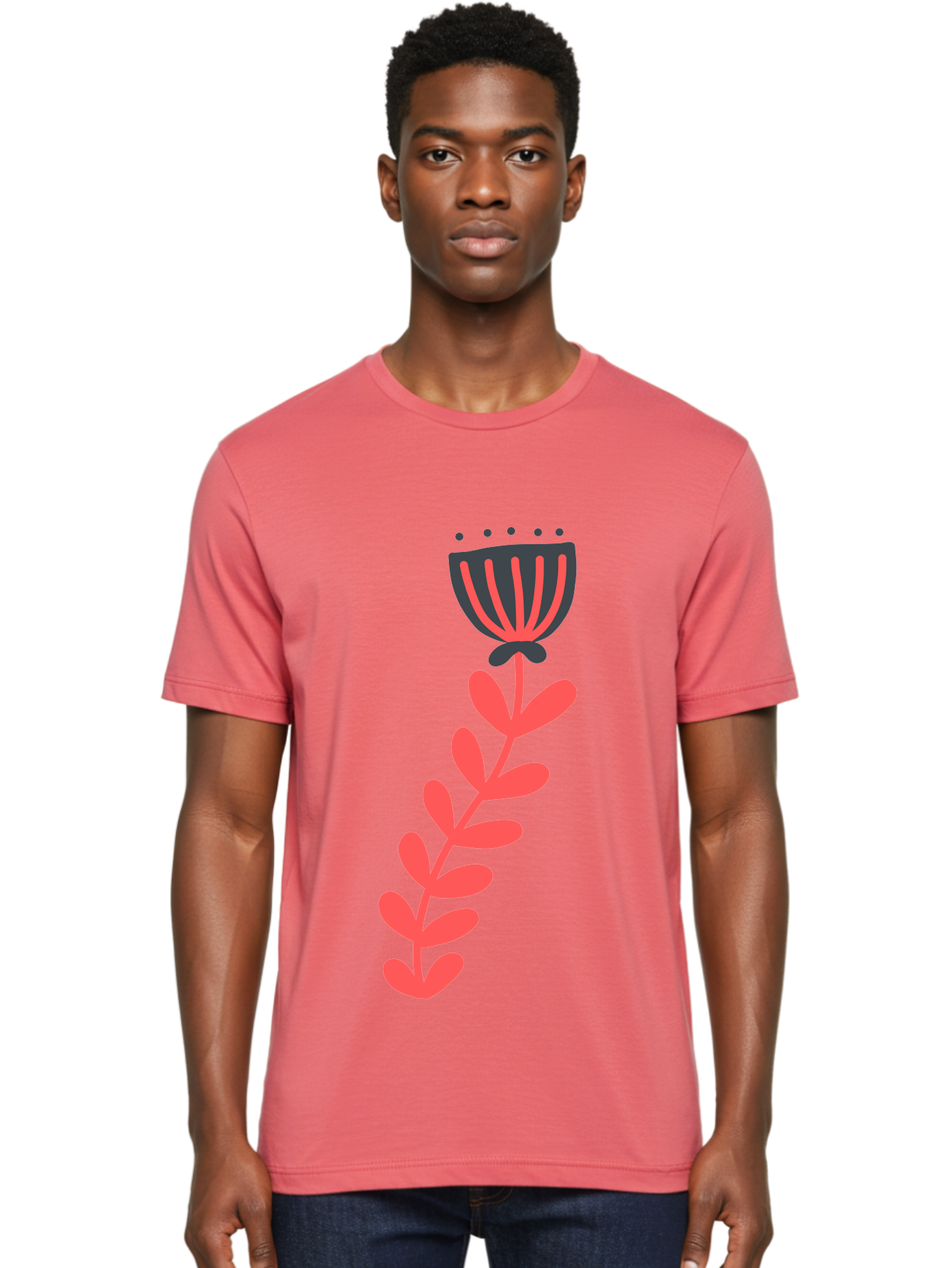 Flower-3 Men'S Graphic Tee, 100% Cotton, Comfortable Casual Summer Wear, Machine Washable, Simple Flower Illustration, Pink And Black Flower, Minimalist Design, Bold Lines, Graphic Art, Floral Motif, Modern Style Aab723 24