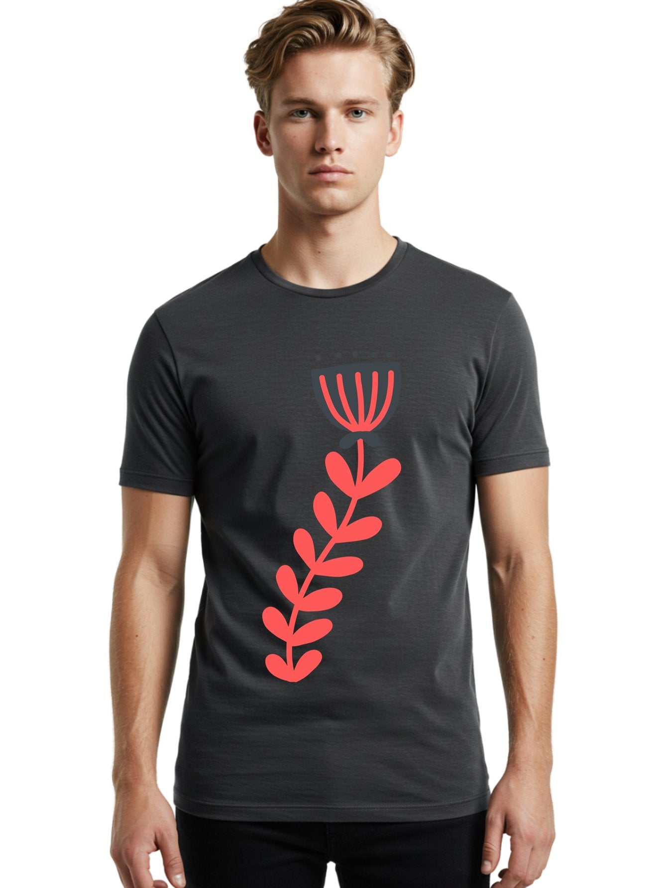 Flower-3 Men'S Graphic Tee, 100% Cotton, Comfortable Casual Summer Wear, Machine Washable, Simple Flower Illustration, Pink And Black Flower, Minimalist Design, Bold Lines, Graphic Art, Floral Motif, Modern Style Aab723 22