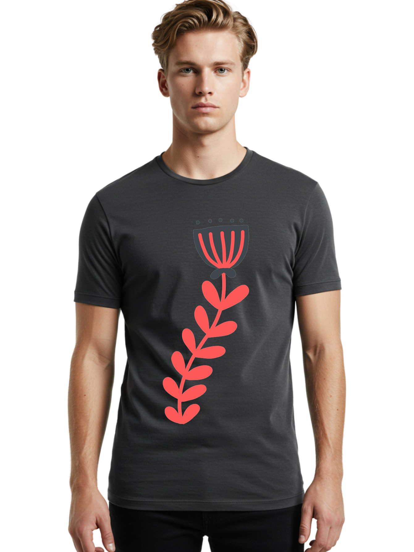 Flower-3 Men'S Graphic Tee, 100% Cotton, Comfortable Casual Summer Wear, Machine Washable, Simple Flower Illustration, Pink And Black Flower, Minimalist Design, Bold Lines, Graphic Art, Floral Motif, Modern Style Aab723 18