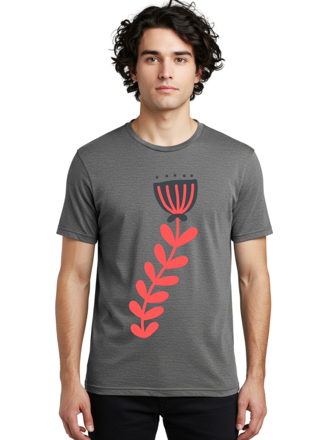 Flower-3 Men'S Graphic Tee, 100% Cotton, Comfortable Casual Summer Wear, Machine Washable, Simple Flower Illustration, Pink And Black Flower, Minimalist Design, Bold Lines, Graphic Art, Floral Motif, Modern Style Aab723 25