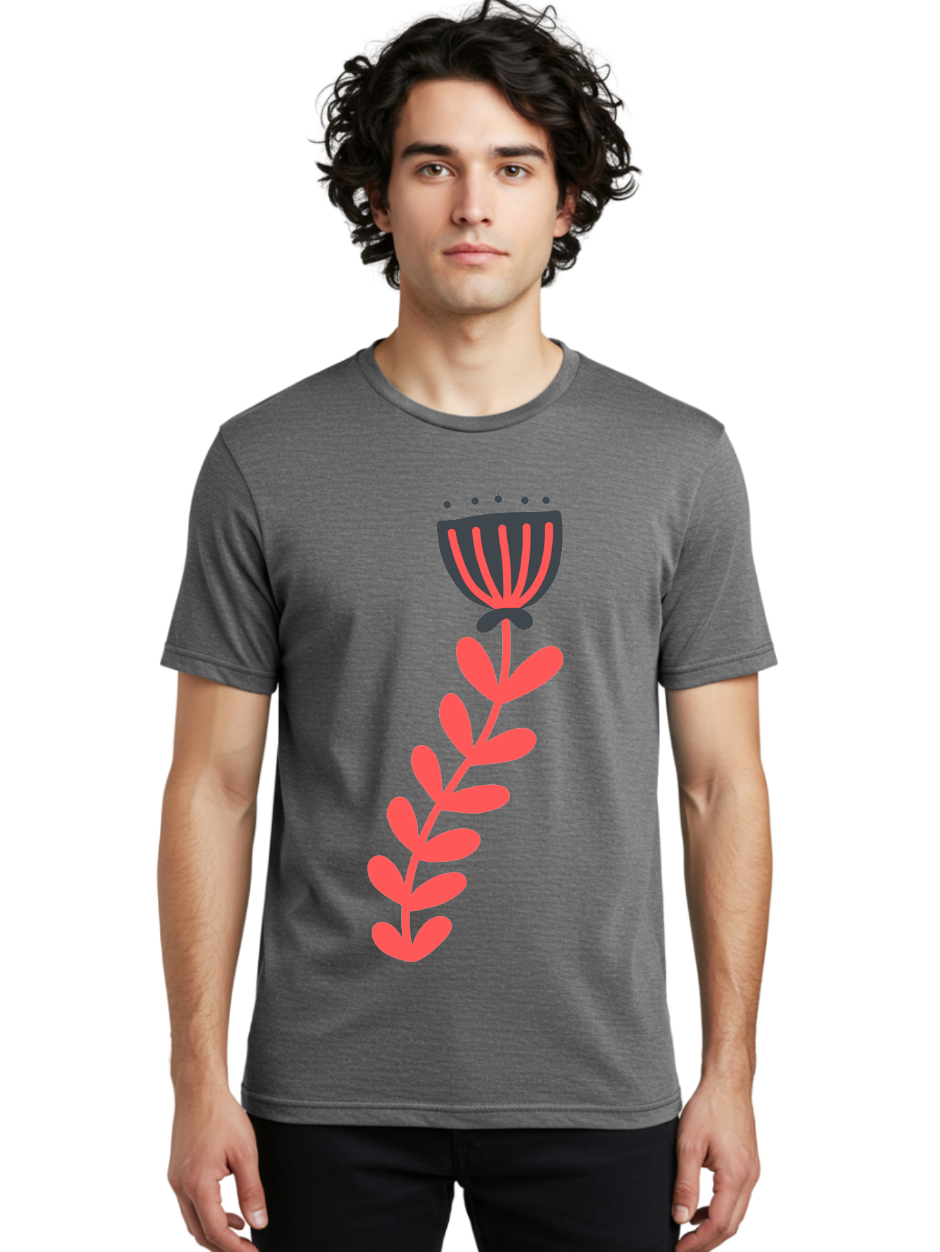 Flower-3 Men'S Graphic Tee, 100% Cotton, Comfortable Casual Summer Wear, Machine Washable, Simple Flower Illustration, Pink And Black Flower, Minimalist Design, Bold Lines, Graphic Art, Floral Motif, Modern Style Aab723 12