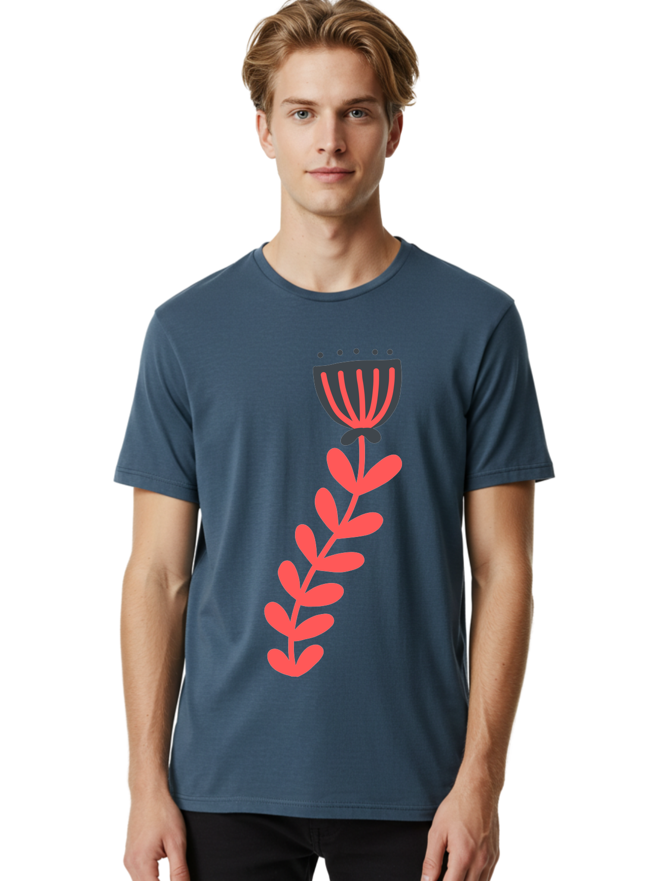 Flower-3 Men'S Graphic Tee, 100% Cotton, Comfortable Casual Summer Wear, Machine Washable, Simple Flower Illustration, Pink And Black Flower, Minimalist Design, Bold Lines, Graphic Art, Floral Motif, Modern Style Aab723 26