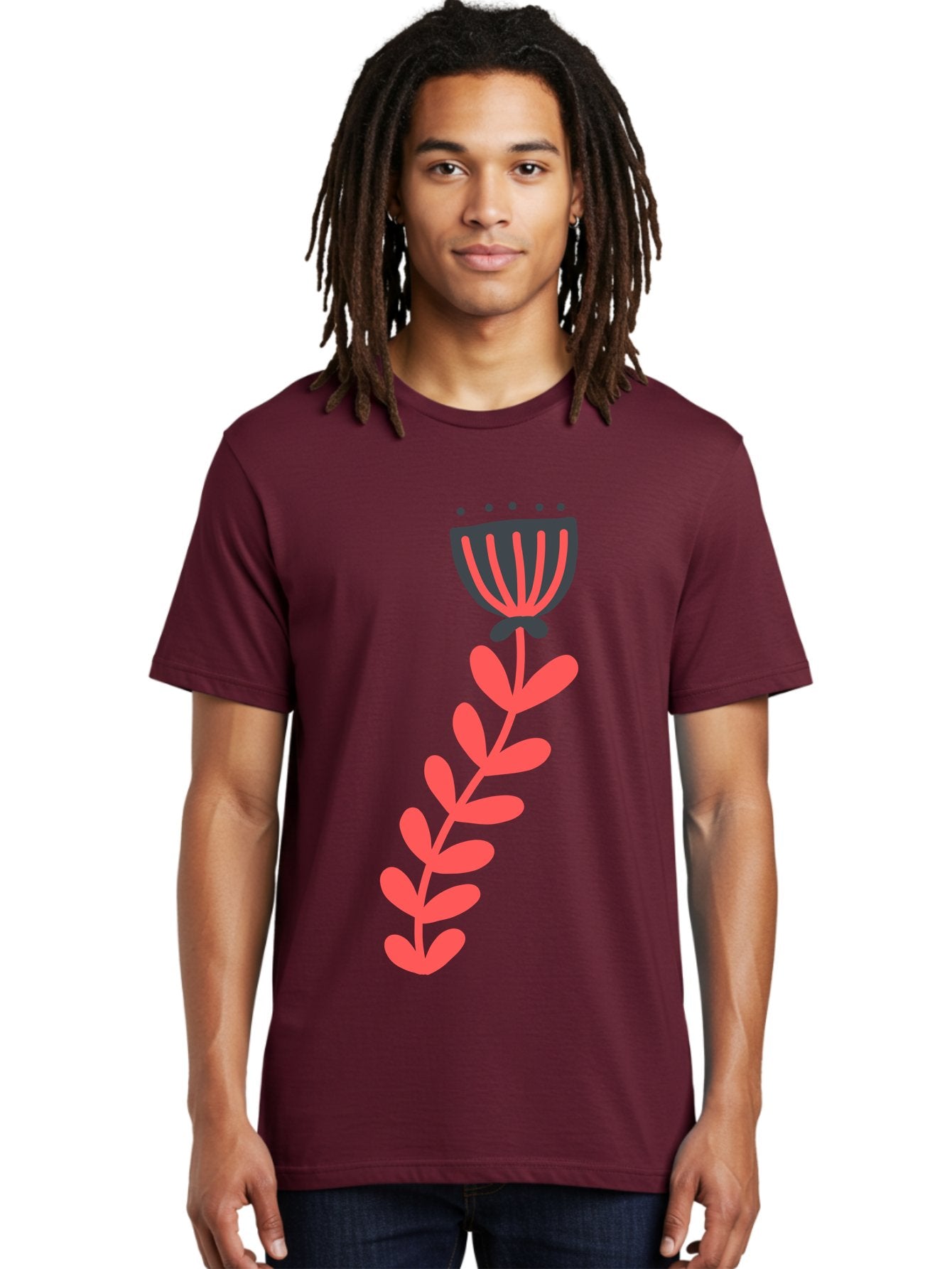 Flower-3 Men'S Graphic Tee, 100% Cotton, Comfortable Casual Summer Wear, Machine Washable, Simple Flower Illustration, Pink And Black Flower, Minimalist Design, Bold Lines, Graphic Art, Floral Motif, Modern Style Aab723 17