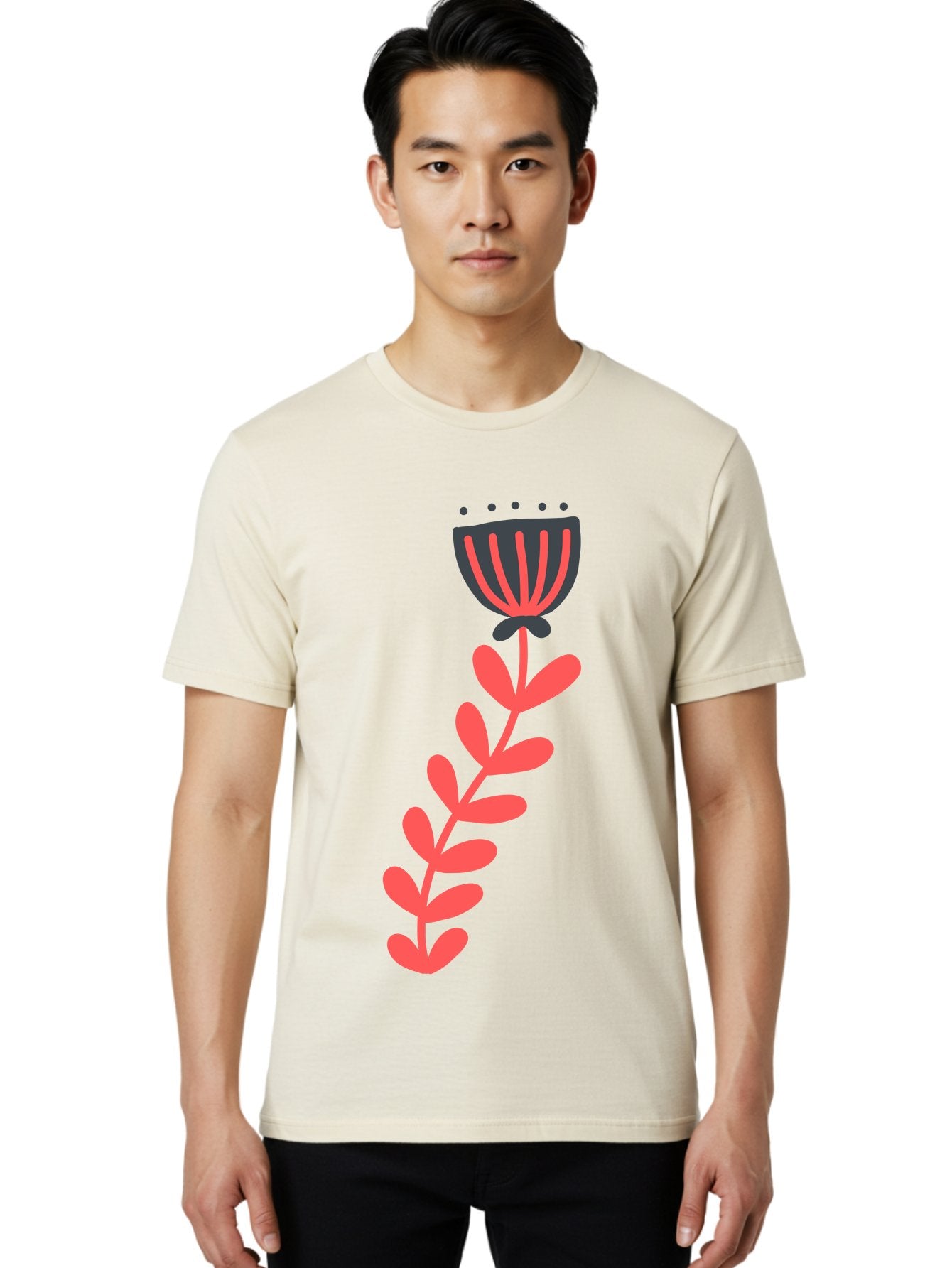 Flower-3 Men'S Graphic Tee, 100% Cotton, Comfortable Casual Summer Wear, Machine Washable, Simple Flower Illustration, Pink And Black Flower, Minimalist Design, Bold Lines, Graphic Art, Floral Motif, Modern Style Aab723 30