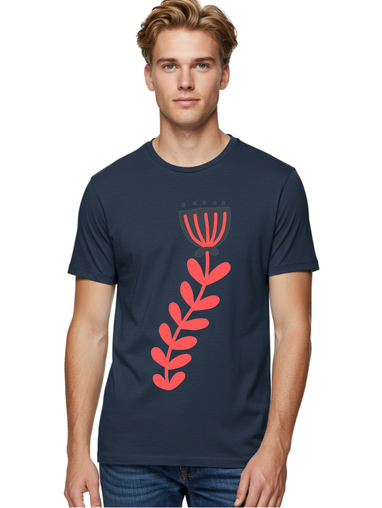 Flower-3 Men'S Graphic Tee, 100% Cotton, Comfortable Casual Summer Wear, Machine Washable, Simple Flower Illustration, Pink And Black Flower, Minimalist Design, Bold Lines, Graphic Art, Floral Motif, Modern Style Aab723 20