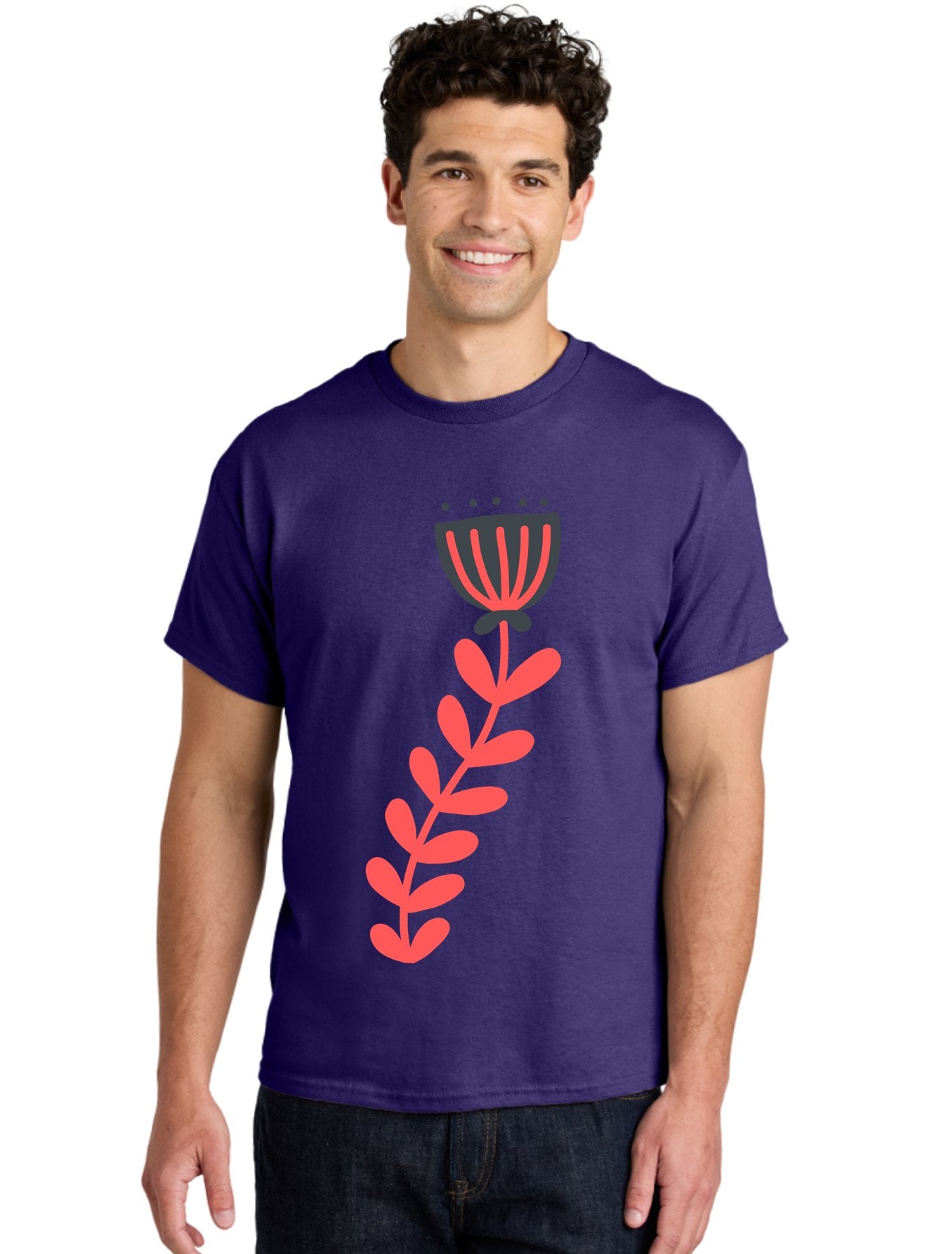 Flower-3 Men'S Graphic Tee, 100% Cotton, Comfortable Casual Summer Wear, Machine Washable, Simple Flower Illustration, Pink And Black Flower, Minimalist Design, Bold Lines, Graphic Art, Floral Motif, Modern Style Aab723 20