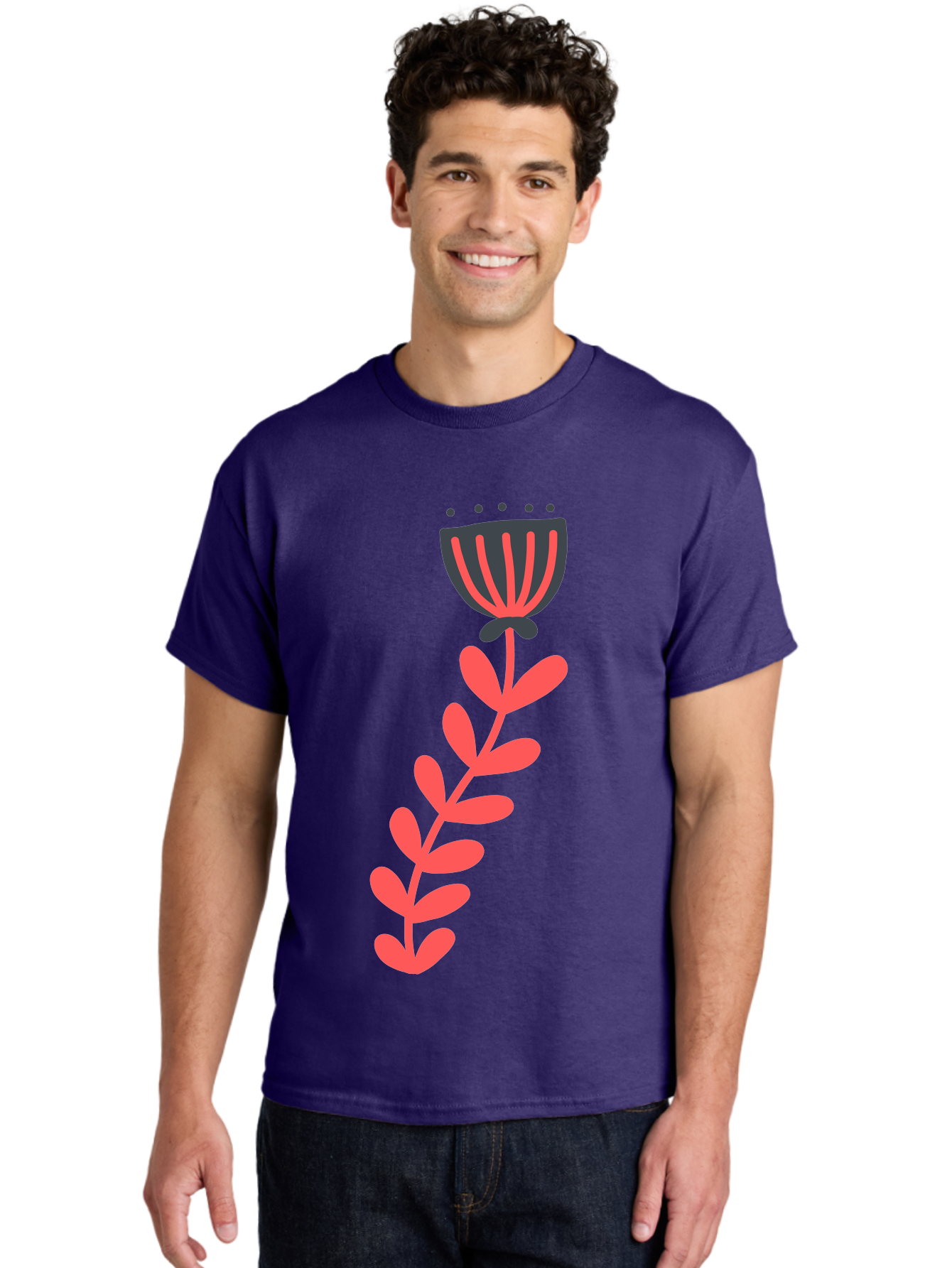 Flower-3 Men'S Graphic Tee, 100% Cotton, Comfortable Casual Summer Wear, Machine Washable, Simple Flower Illustration, Pink And Black Flower, Minimalist Design, Bold Lines, Graphic Art, Floral Motif, Modern Style Aab723 30