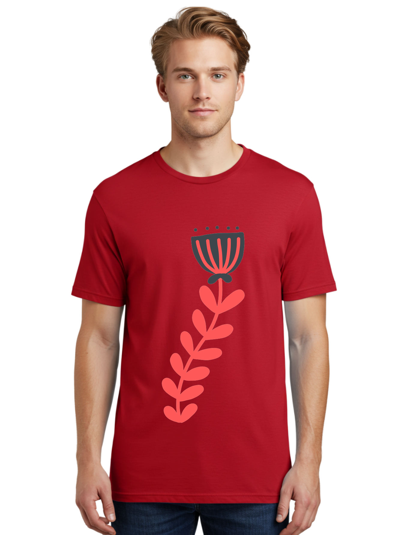 Flower-3 Men'S Graphic Tee, 100% Cotton, Comfortable Casual Summer Wear, Machine Washable, Simple Flower Illustration, Pink And Black Flower, Minimalist Design, Bold Lines, Graphic Art, Floral Motif, Modern Style Aab723 16