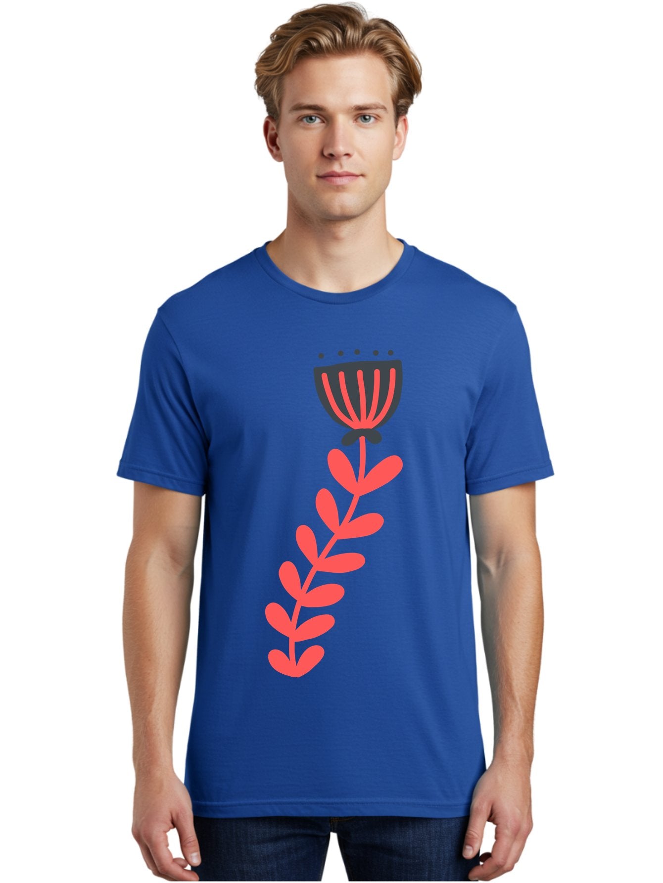 Flower-3 Men'S Graphic Tee, 100% Cotton, Comfortable Casual Summer Wear, Machine Washable, Simple Flower Illustration, Pink And Black Flower, Minimalist Design, Bold Lines, Graphic Art, Floral Motif, Modern Style Aab723 28