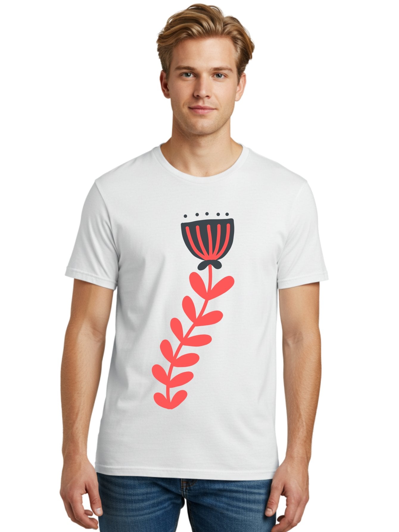 Flower-3 Men'S Graphic Tee, 100% Cotton, Comfortable Casual Summer Wear, Machine Washable, Simple Flower Illustration, Pink And Black Flower, Minimalist Design, Bold Lines, Graphic Art, Floral Motif, Modern Style Aab723 24