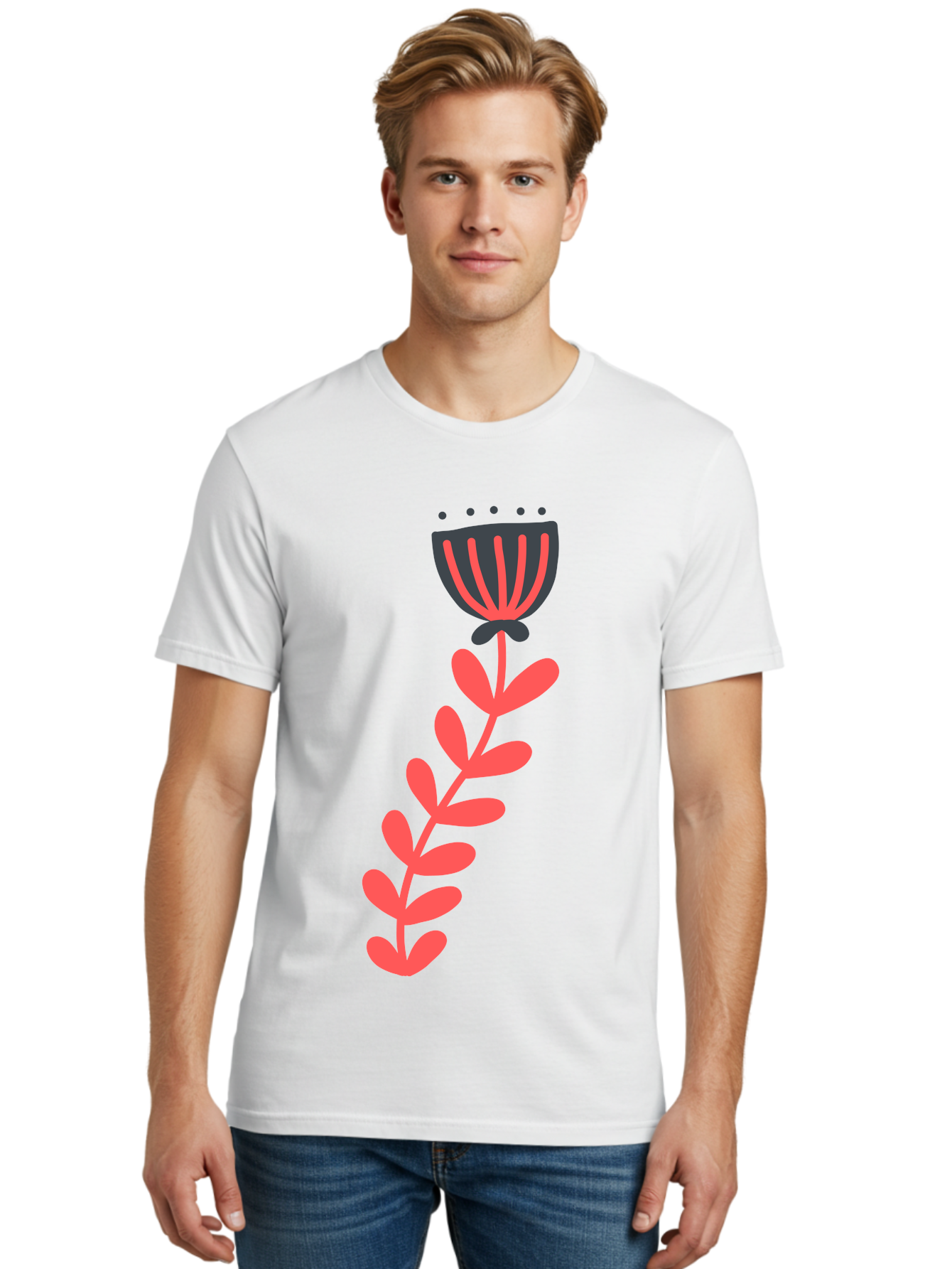 Flower-3 Men'S Graphic Tee, 100% Cotton, Comfortable Casual Summer Wear, Machine Washable, Simple Flower Illustration, Pink And Black Flower, Minimalist Design, Bold Lines, Graphic Art, Floral Motif, Modern Style Aab723 14