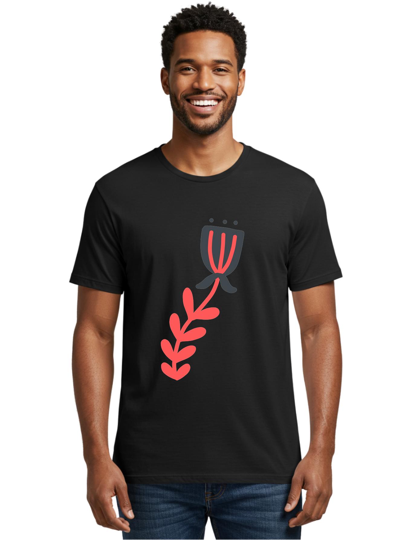 Flower-4 Men'S Graphic Tee, 100% Cotton, Comfortable Casual Summer Wear, Machine Washable, Stylized Tulip, Simple Design, Minimalist Art, Pink And Black, Floral Theme, Abstract Flower Aab724 20