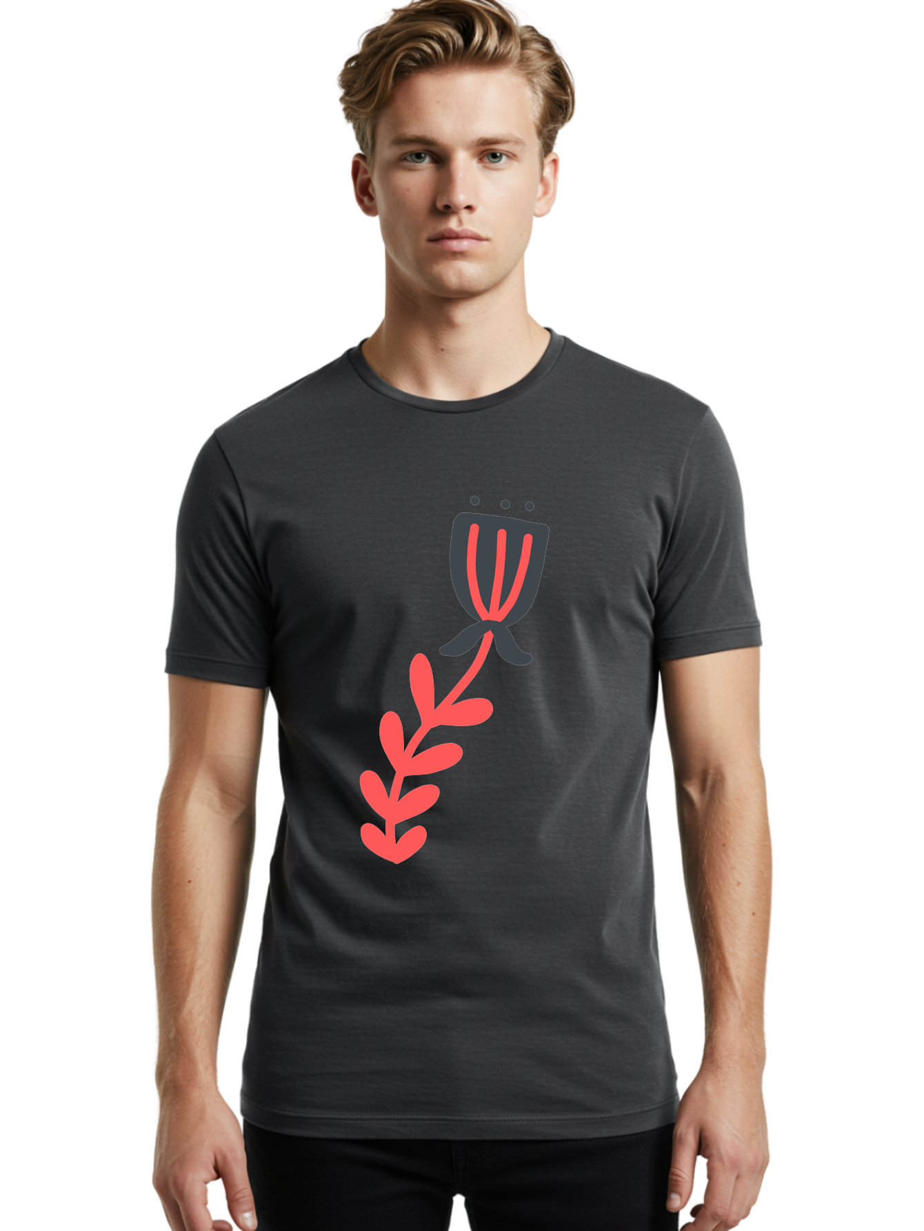 Flower-4 Men'S Graphic Tee, 100% Cotton, Comfortable Casual Summer Wear, Machine Washable, Stylized Tulip, Simple Design, Minimalist Art, Pink And Black, Floral Theme, Abstract Flower Aab724 8