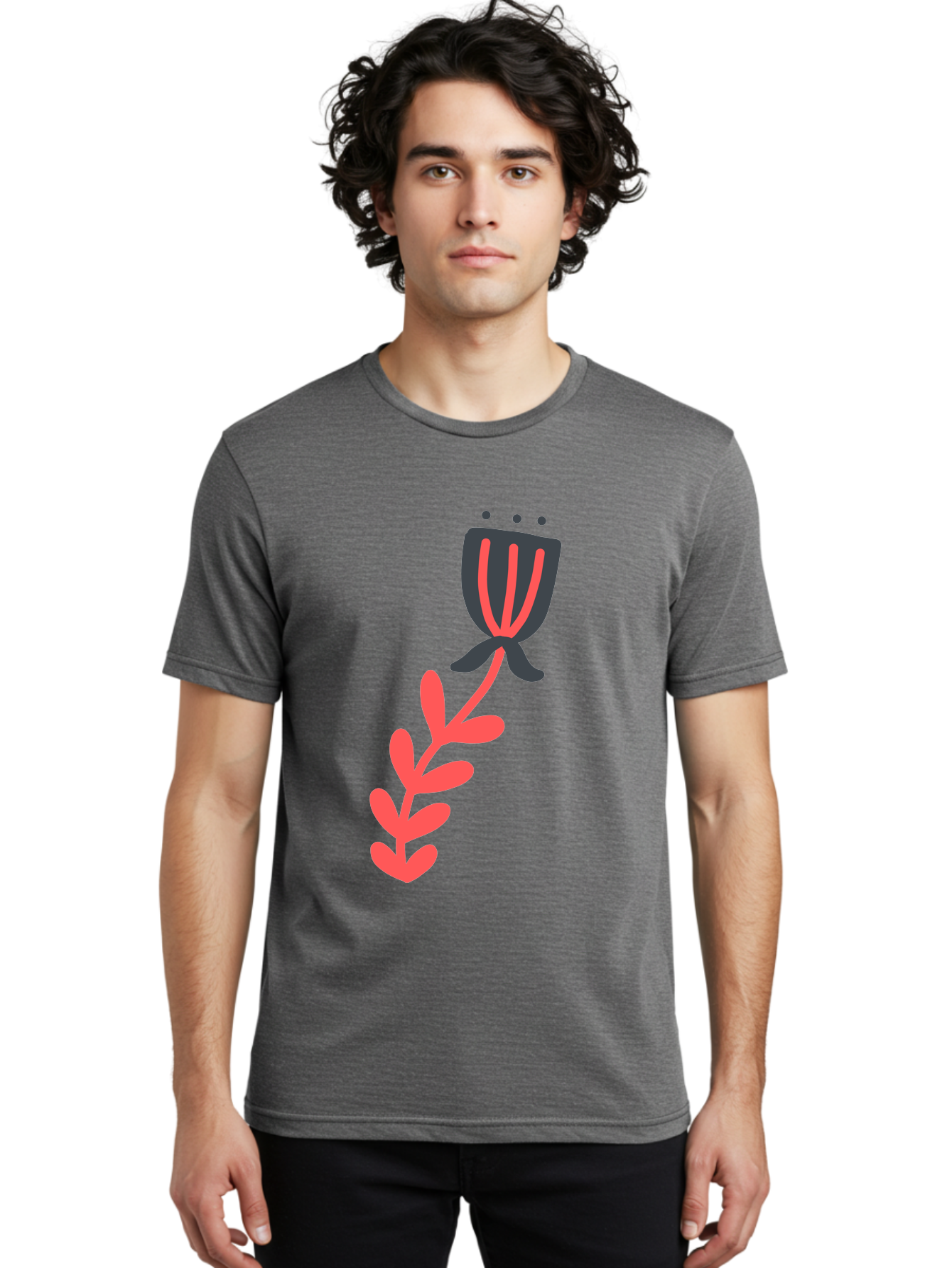 Flower-4 Men'S Graphic Tee, 100% Cotton, Comfortable Casual Summer Wear, Machine Washable, Stylized Tulip, Simple Design, Minimalist Art, Pink And Black, Floral Theme, Abstract Flower Aab724 6