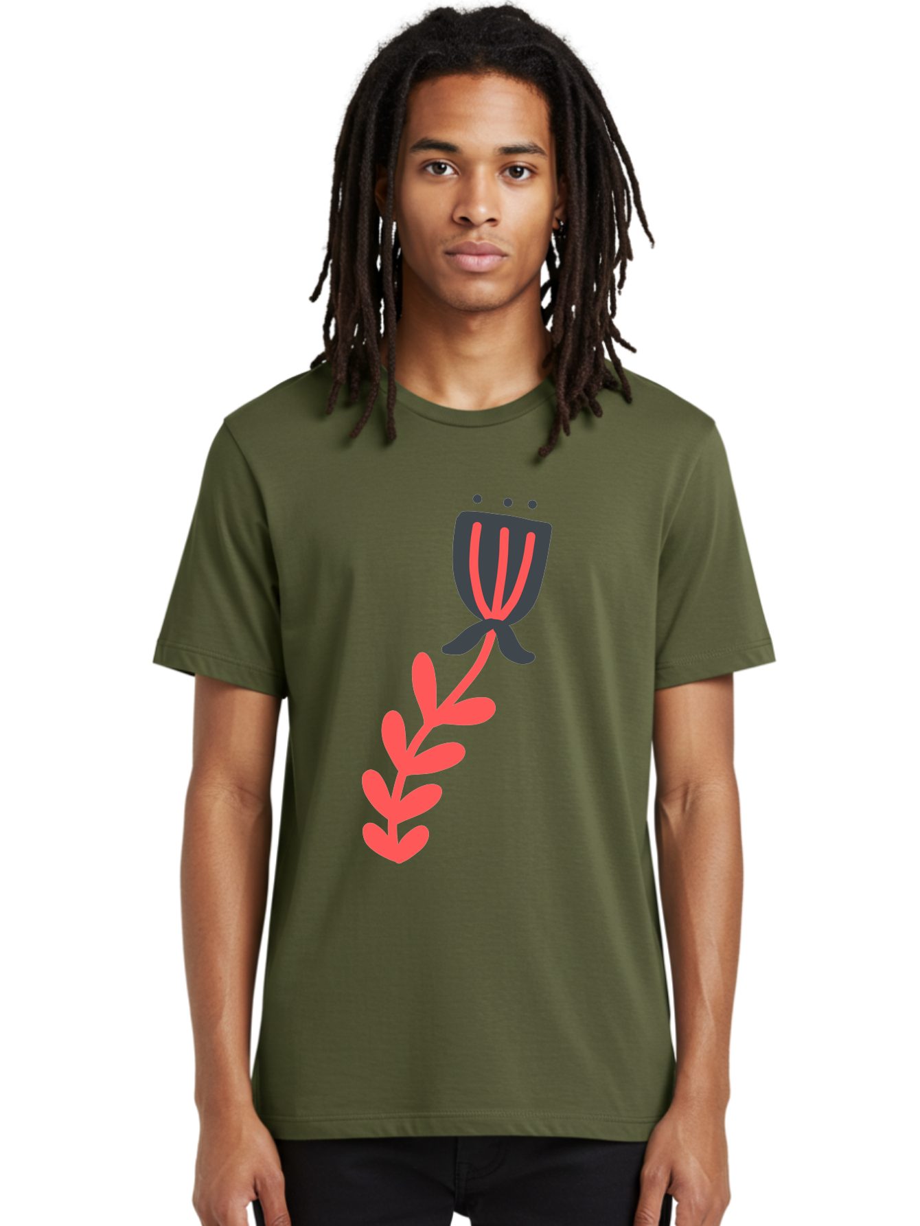 Flower-4 Men'S Graphic Tee, 100% Cotton, Comfortable Casual Summer Wear, Machine Washable, Stylized Tulip, Simple Design, Minimalist Art, Pink And Black, Floral Theme, Abstract Flower Aab724 28