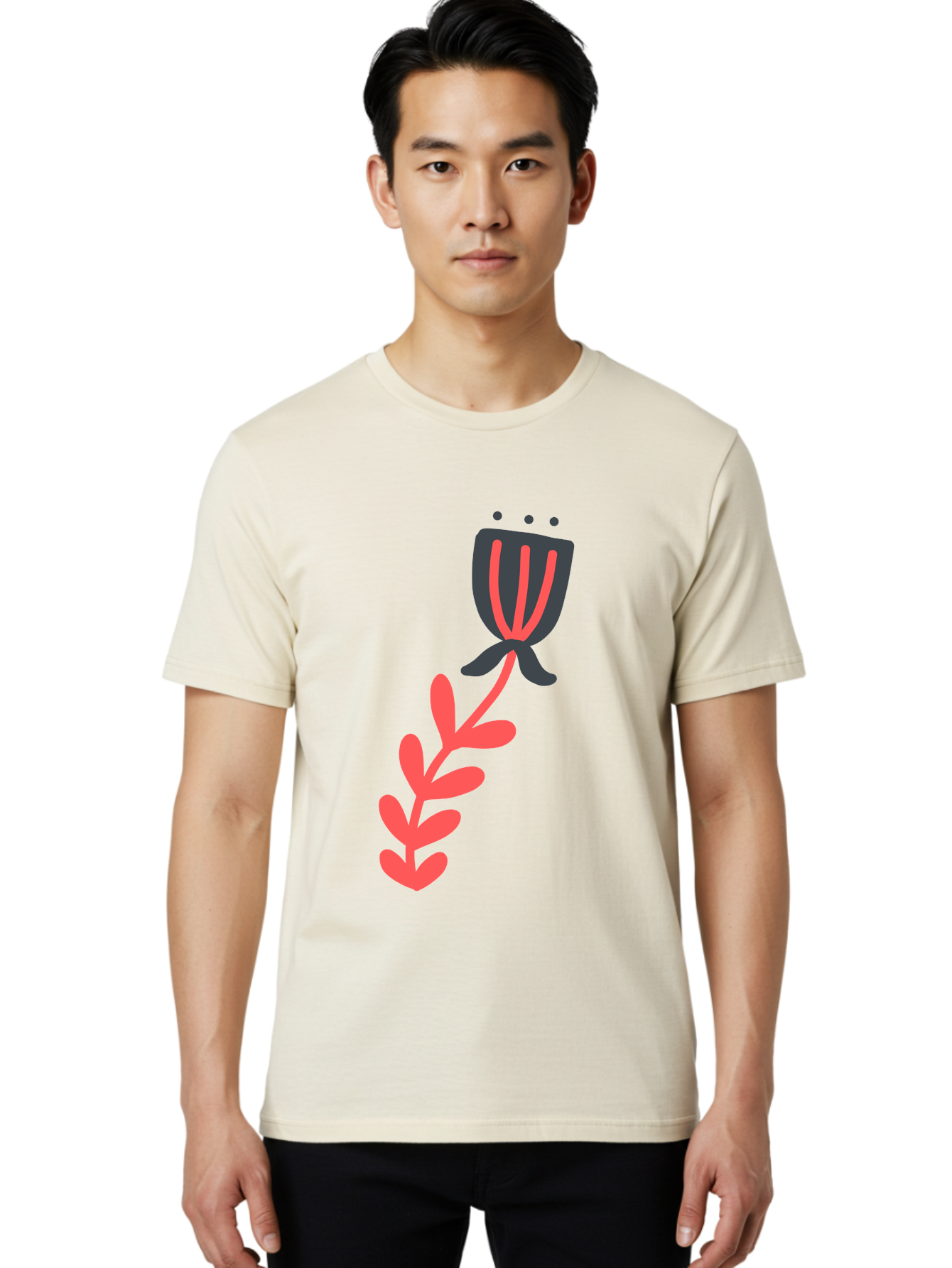 Flower-4 Men'S Graphic Tee, 100% Cotton, Comfortable Casual Summer Wear, Machine Washable, Stylized Tulip, Simple Design, Minimalist Art, Pink And Black, Floral Theme, Abstract Flower Aab724 10