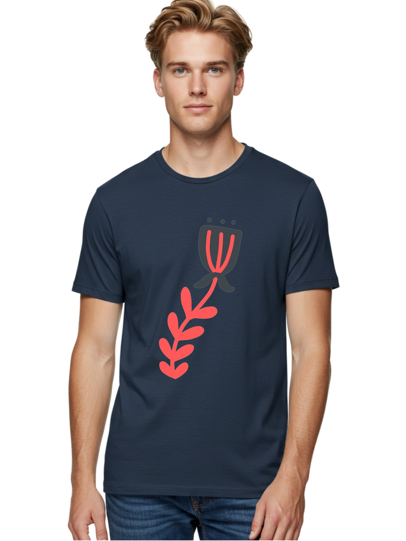 Flower-4 Men'S Graphic Tee, 100% Cotton, Comfortable Casual Summer Wear, Machine Washable, Stylized Tulip, Simple Design, Minimalist Art, Pink And Black, Floral Theme, Abstract Flower Aab724 12
