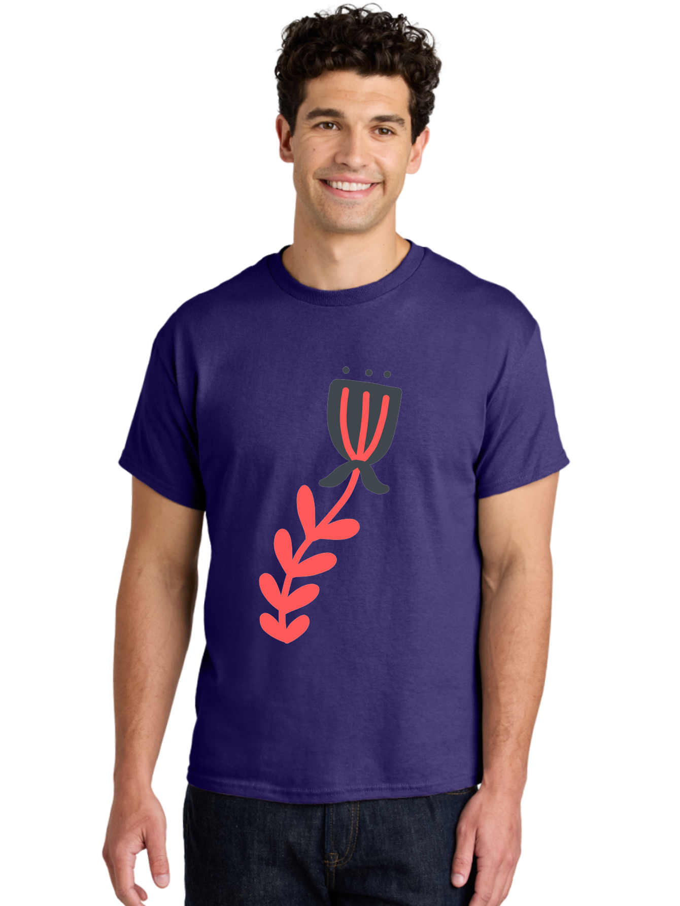 Flower-4 Men'S Graphic Tee, 100% Cotton, Comfortable Casual Summer Wear, Machine Washable, Stylized Tulip, Simple Design, Minimalist Art, Pink And Black, Floral Theme, Abstract Flower Aab724 30