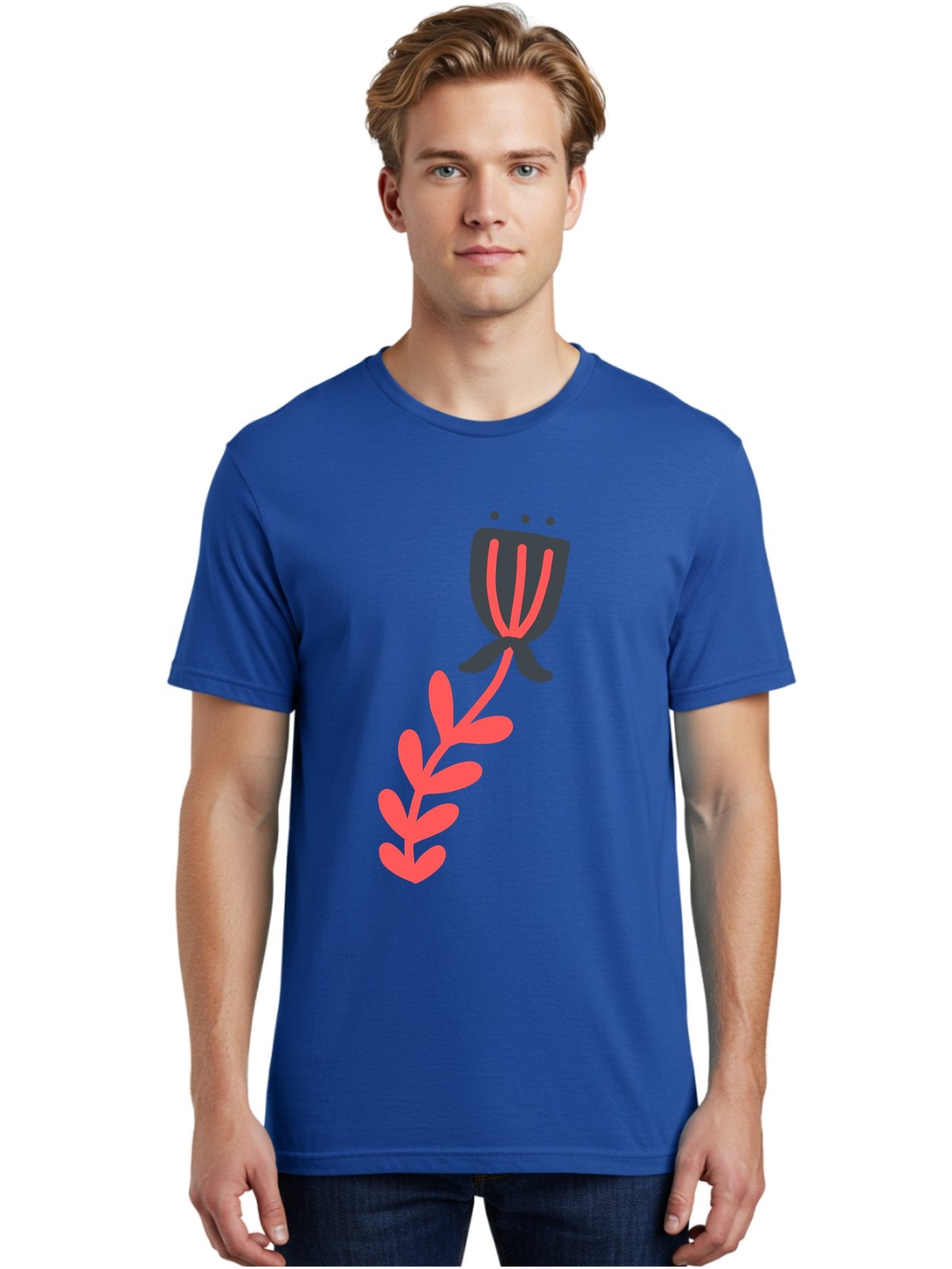 Flower-4 Men'S Graphic Tee, 100% Cotton, Comfortable Casual Summer Wear, Machine Washable, Stylized Tulip, Simple Design, Minimalist Art, Pink And Black, Floral Theme, Abstract Flower Aab724 22