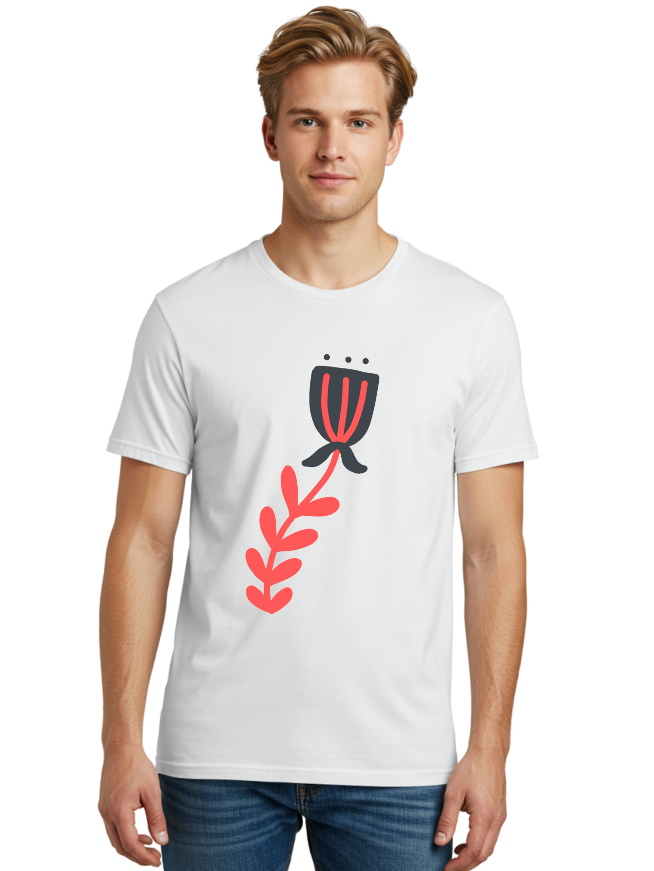 Flower-4 Men'S Graphic Tee, 100% Cotton, Comfortable Casual Summer Wear, Machine Washable, Stylized Tulip, Simple Design, Minimalist Art, Pink And Black, Floral Theme, Abstract Flower Aab724 14