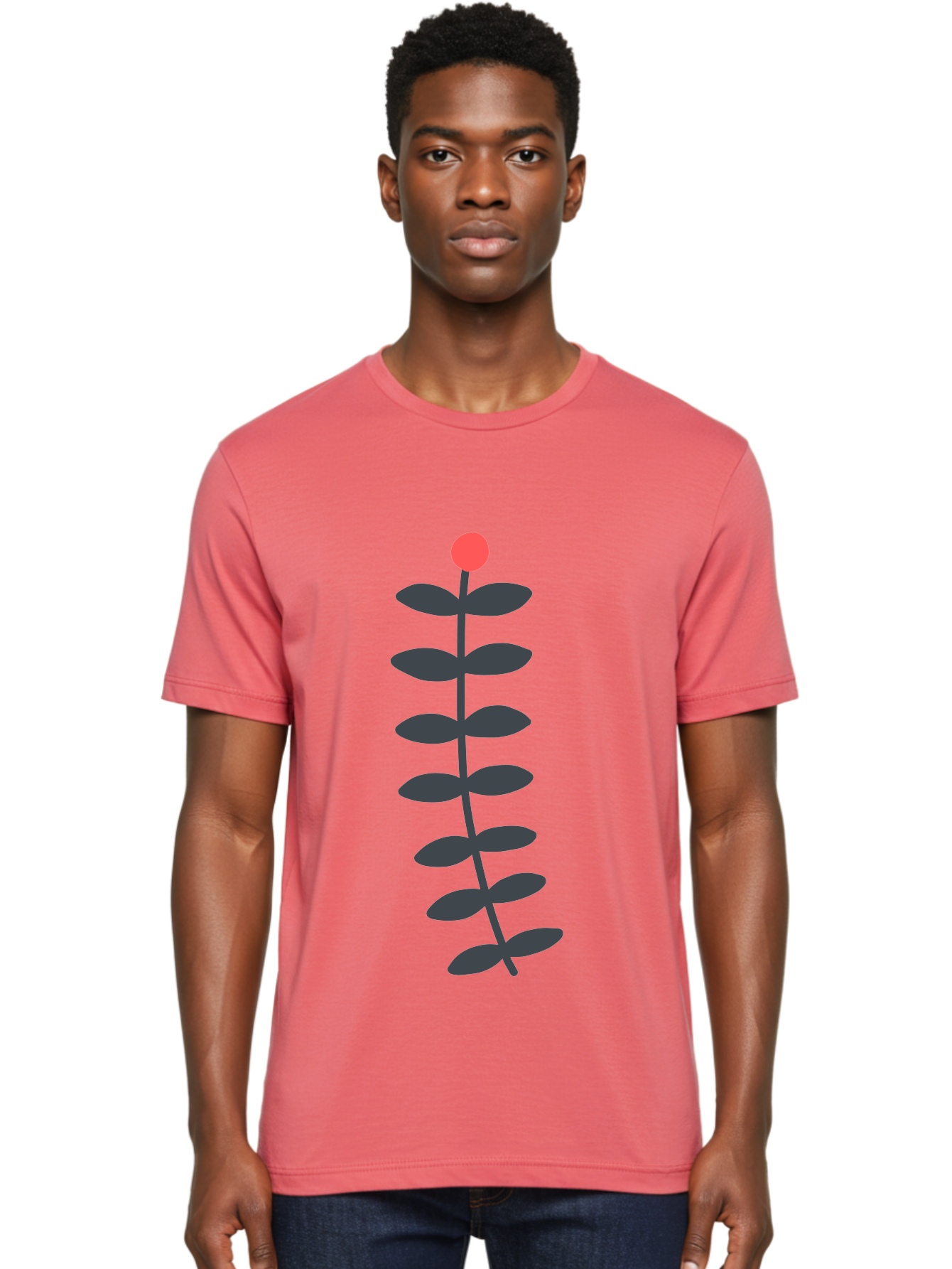 Flower-5 Men'S Graphic Tee, 100% Cotton, Comfortable Casual Summer Wear, Machine Washable, Simple Flower Illustration, Red Bloom, Dark Green Leaves, Minimalist Design, Botanical Art, Floral Graphic Aab725 22