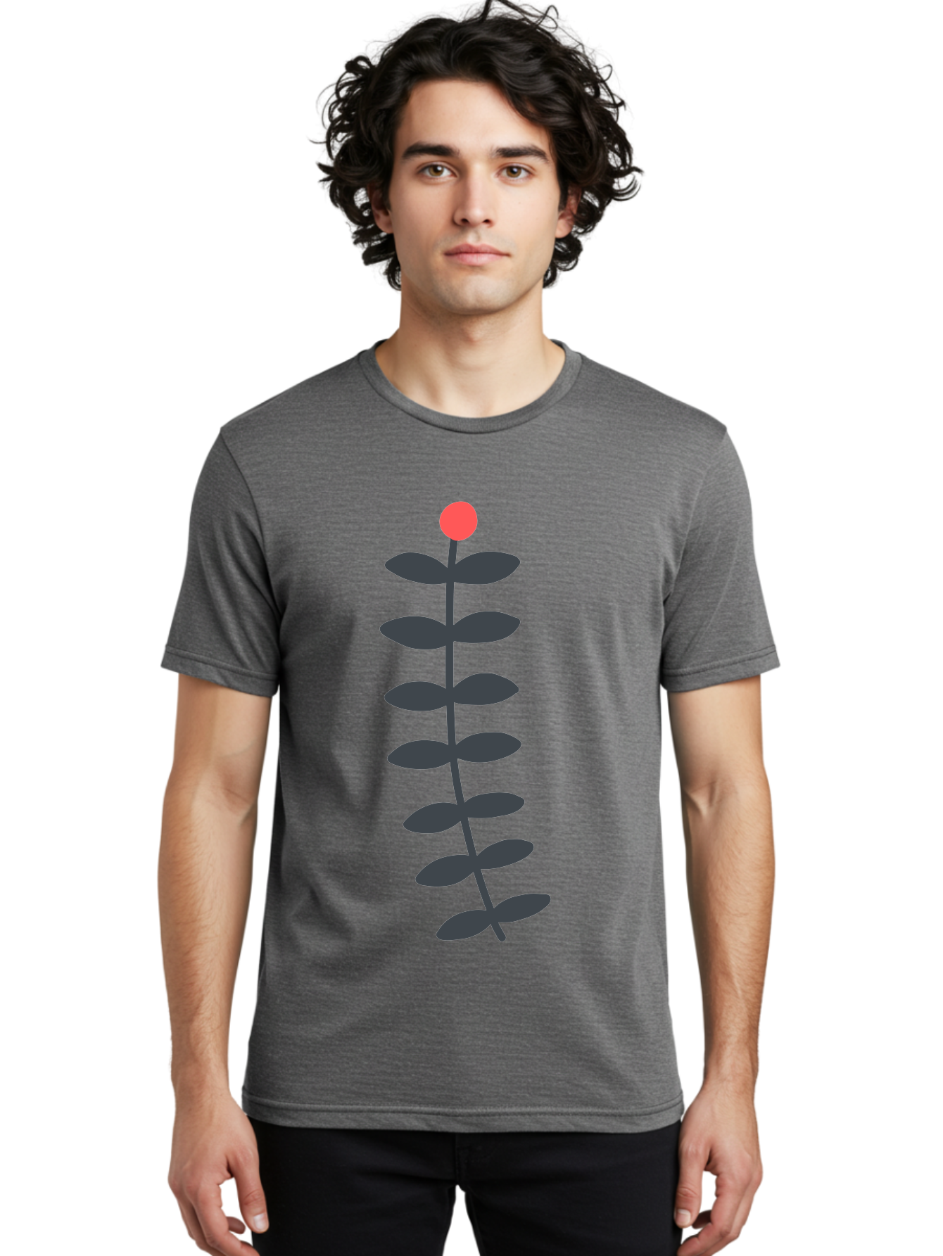 Flower-5 Men'S Graphic Tee, 100% Cotton, Comfortable Casual Summer Wear, Machine Washable, Simple Flower Illustration, Red Bloom, Dark Green Leaves, Minimalist Design, Botanical Art, Floral Graphic Aab725 26