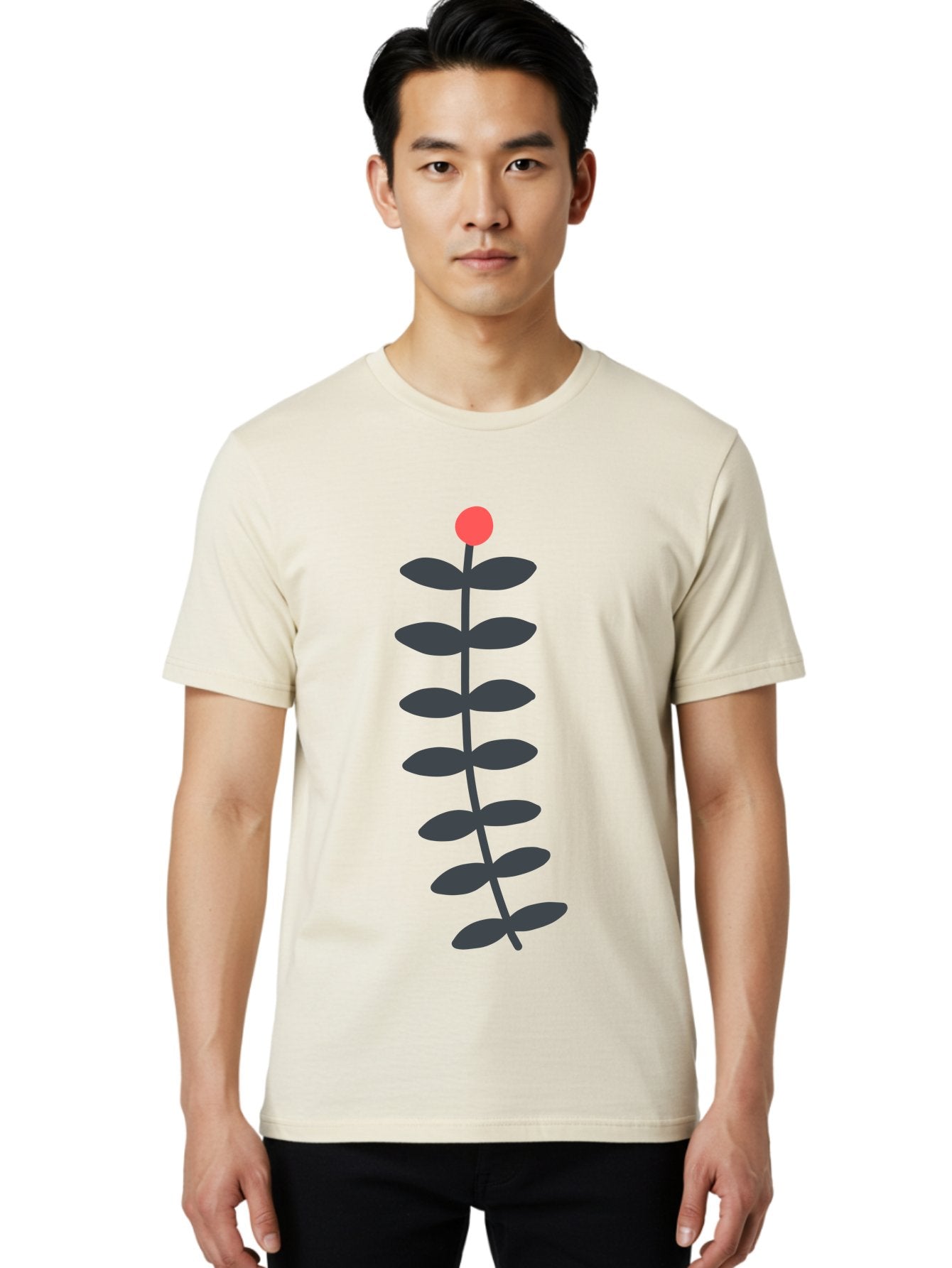 Flower-5 Men'S Graphic Tee, 100% Cotton, Comfortable Casual Summer Wear, Machine Washable, Simple Flower Illustration, Red Bloom, Dark Green Leaves, Minimalist Design, Botanical Art, Floral Graphic Aab725 23