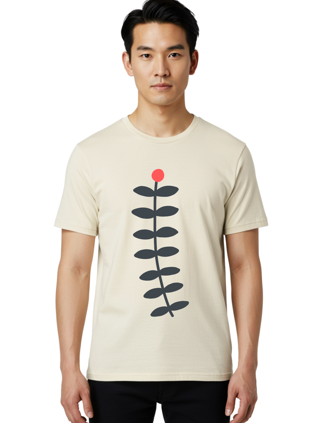 Flower-5 Men'S Graphic Tee, 100% Cotton, Comfortable Casual Summer Wear, Machine Washable, Simple Flower Illustration, Red Bloom, Dark Green Leaves, Minimalist Design, Botanical Art, Floral Graphic Aab725 16