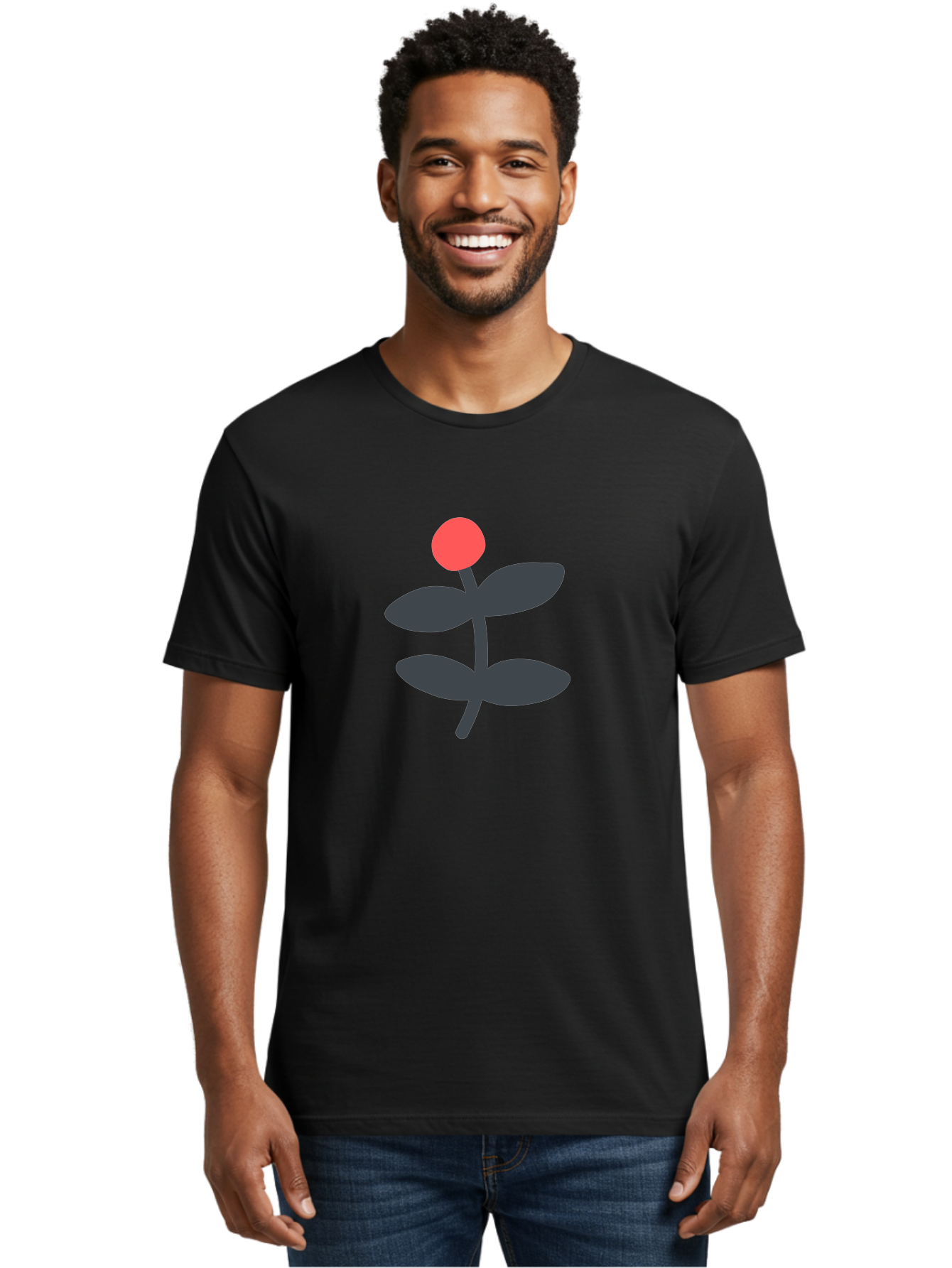 Flower-6 Men'S Graphic Tee, 100% Cotton, Comfortable Casual Summer Wear, Machine Washable, Simple Flower Illustration, Red Bud, Dark Grey Leaves, Minimalist Design, Modern Floral Art, Graphic Illustration, Bold Colors Aab726 30