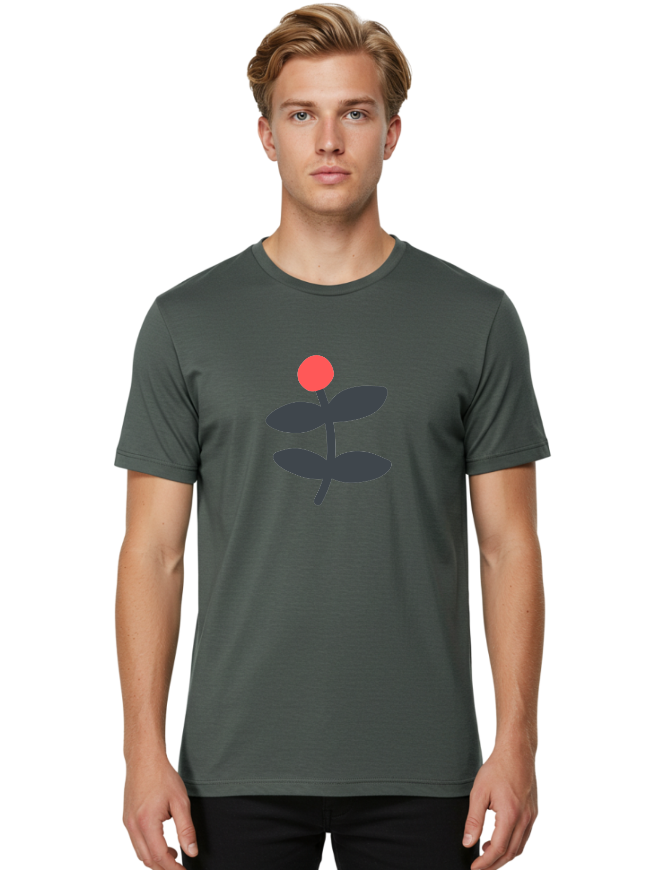Flower-6 Men'S Graphic Tee, 100% Cotton, Comfortable Casual Summer Wear, Machine Washable, Simple Flower Illustration, Red Bud, Dark Grey Leaves, Minimalist Design, Modern Floral Art, Graphic Illustration, Bold Colors Aab726 8