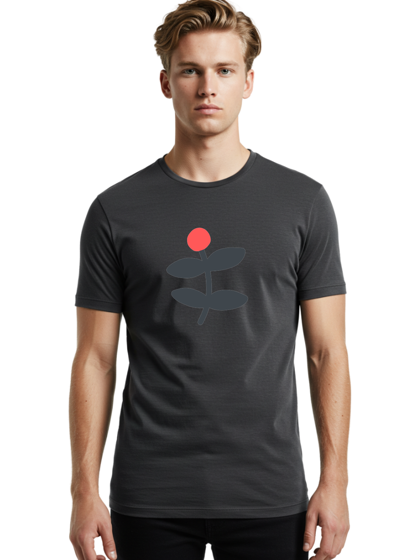 Flower-6 Men'S Graphic Tee, 100% Cotton, Comfortable Casual Summer Wear, Machine Washable, Simple Flower Illustration, Red Bud, Dark Grey Leaves, Minimalist Design, Modern Floral Art, Graphic Illustration, Bold Colors Aab726 26