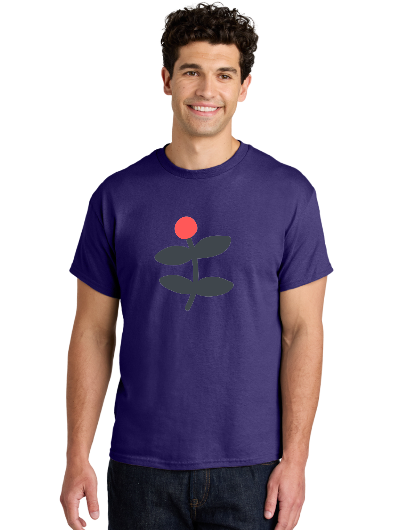 Flower-6 Men'S Graphic Tee, 100% Cotton, Comfortable Casual Summer Wear, Machine Washable, Simple Flower Illustration, Red Bud, Dark Grey Leaves, Minimalist Design, Modern Floral Art, Graphic Illustration, Bold Colors Aab726 28
