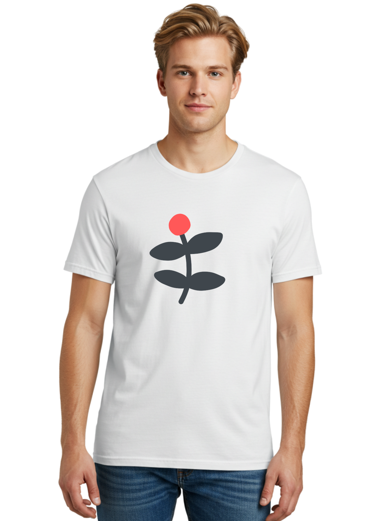 Flower-6 Men'S Graphic Tee, 100% Cotton, Comfortable Casual Summer Wear, Machine Washable, Simple Flower Illustration, Red Bud, Dark Grey Leaves, Minimalist Design, Modern Floral Art, Graphic Illustration, Bold Colors Aab726 12
