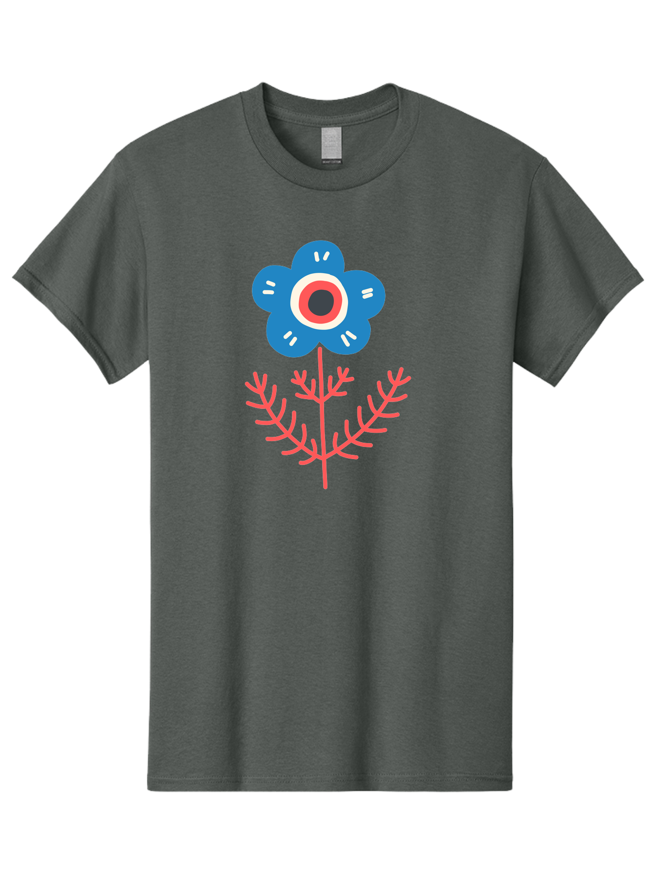 Flower-7 Men'S Graphic Tee, 100% Cotton, Comfortable Casual Summer Wear, Machine Washable, Stylized Flower, Blue Petals, Red And White Center, Pink Leaves, Simple Design, Modern Art, Minimalist Aesthetic, Floral Motif, Abstract Representation Aab727 9
