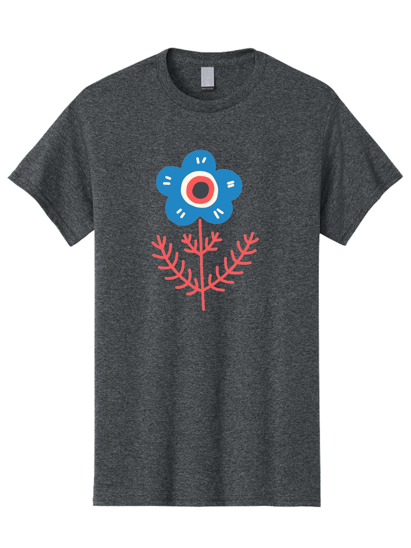 Flower-7 Men'S Graphic Tee, 100% Cotton, Comfortable Casual Summer Wear, Machine Washable, Stylized Flower, Blue Petals, Red And White Center, Pink Leaves, Simple Design, Modern Art, Minimalist Aesthetic, Floral Motif, Abstract Representation Aab727 25