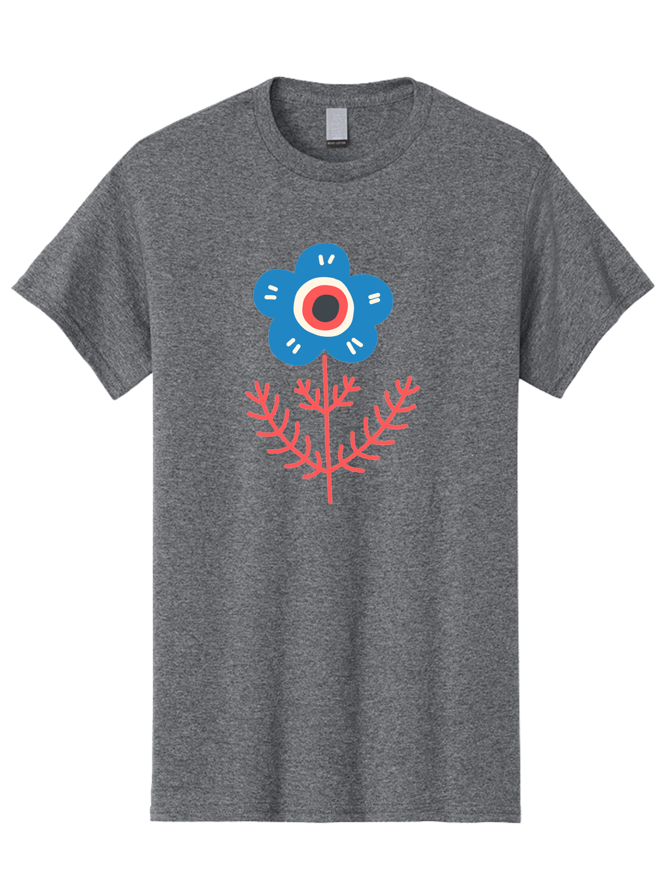 Flower-7 Men'S Graphic Tee, 100% Cotton, Comfortable Casual Summer Wear, Machine Washable, Stylized Flower, Blue Petals, Red And White Center, Pink Leaves, Simple Design, Modern Art, Minimalist Aesthetic, Floral Motif, Abstract Representation Aab727 27