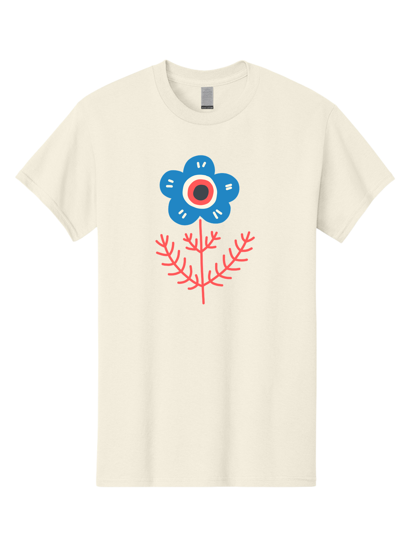 Flower-7 Men'S Graphic Tee, 100% Cotton, Comfortable Casual Summer Wear, Machine Washable, Stylized Flower, Blue Petals, Red And White Center, Pink Leaves, Simple Design, Modern Art, Minimalist Aesthetic, Floral Motif, Abstract Representation Aab727 17