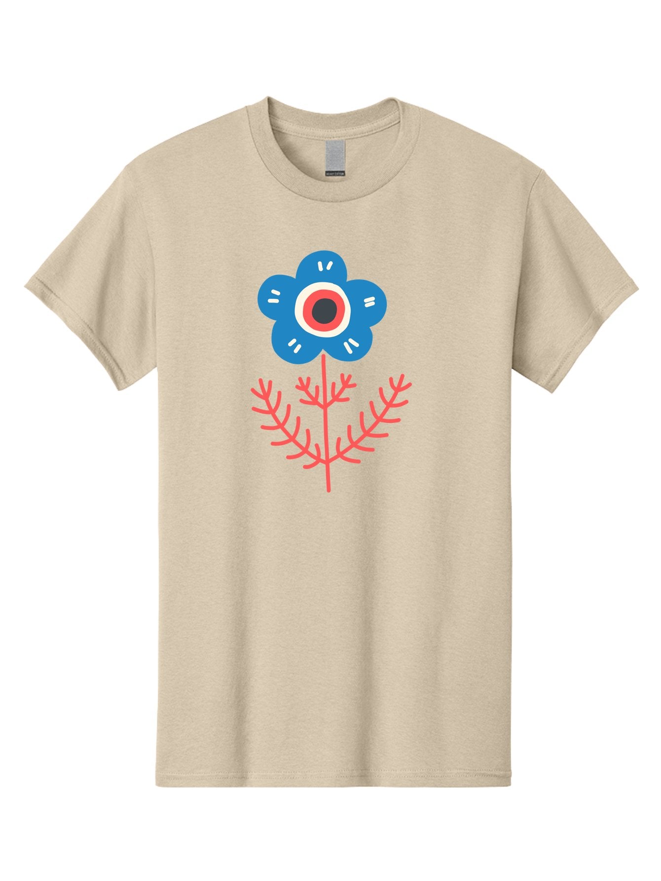 Flower-7 Men'S Graphic Tee, 100% Cotton, Comfortable Casual Summer Wear, Machine Washable, Stylized Flower, Blue Petals, Red And White Center, Pink Leaves, Simple Design, Modern Art, Minimalist Aesthetic, Floral Motif, Abstract Representation Aab727