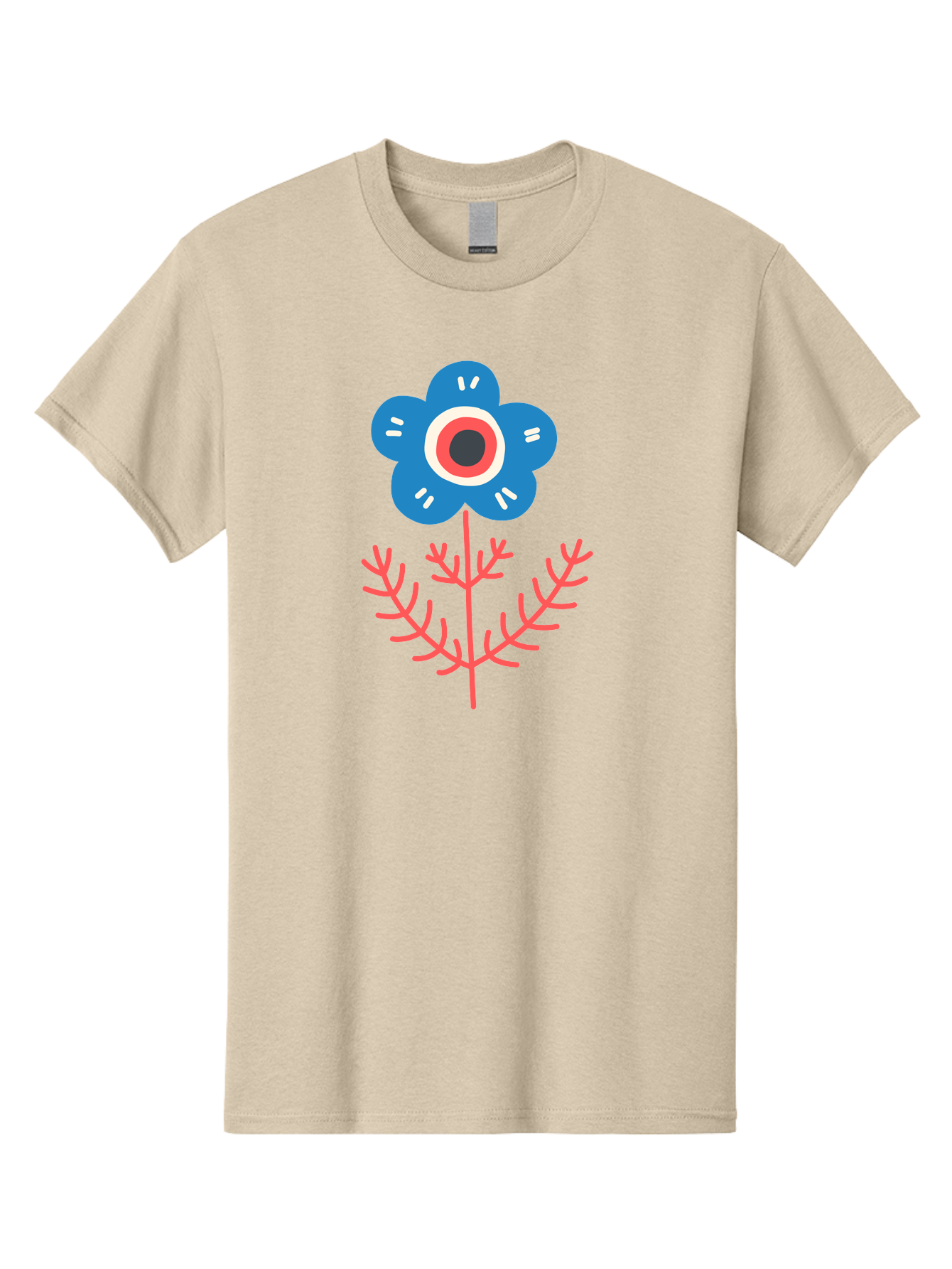 Flower-7 Men'S Graphic Tee, 100% Cotton, Comfortable Casual Summer Wear, Machine Washable, Stylized Flower, Blue Petals, Red And White Center, Pink Leaves, Simple Design, Modern Art, Minimalist Aesthetic, Floral Motif, Abstract Representation Aab727 21