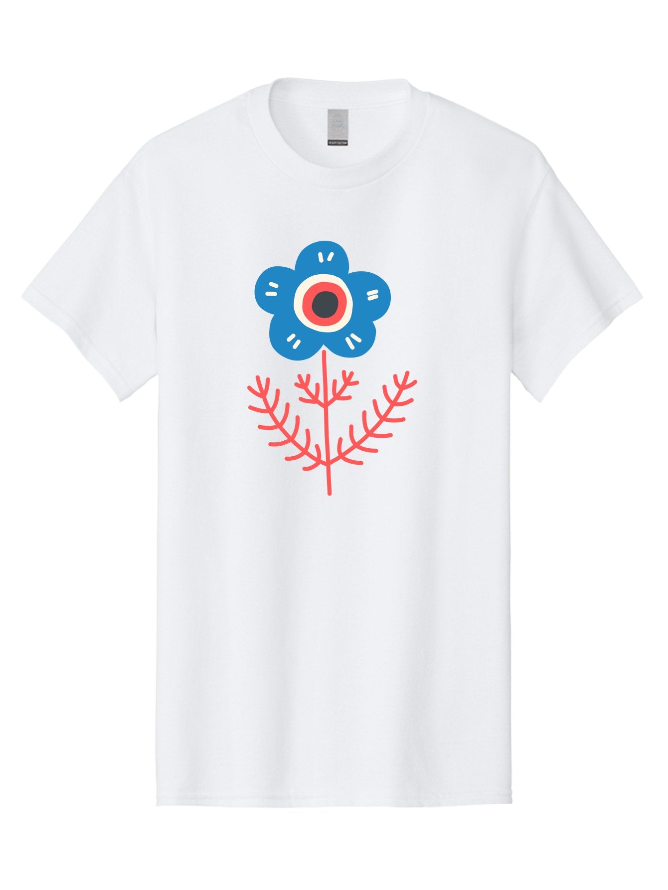 Flower-7 Men'S Graphic Tee, 100% Cotton, Comfortable Casual Summer Wear, Machine Washable, Stylized Flower, Blue Petals, Red And White Center, Pink Leaves, Simple Design, Modern Art, Minimalist Aesthetic, Floral Motif, Abstract Representation Aab727 13