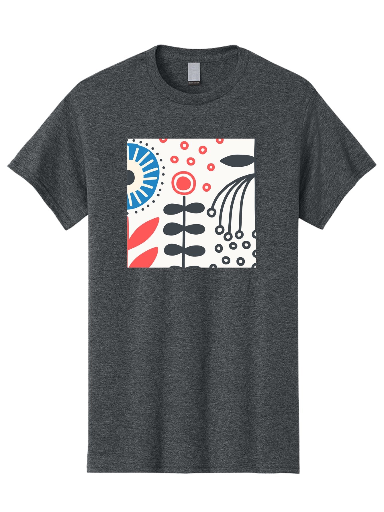 Flower-Design Men'S Graphic Tee, 100% Cotton, Comfortable Casual Summer Wear, Machine Washable, Abstract Floral Pattern, Minimalist Design, Bold Graphics, Modern Art, Floral Motifs, Red And Black Accents, Stylized Flowers, Geometric Shapes, Aab728 8